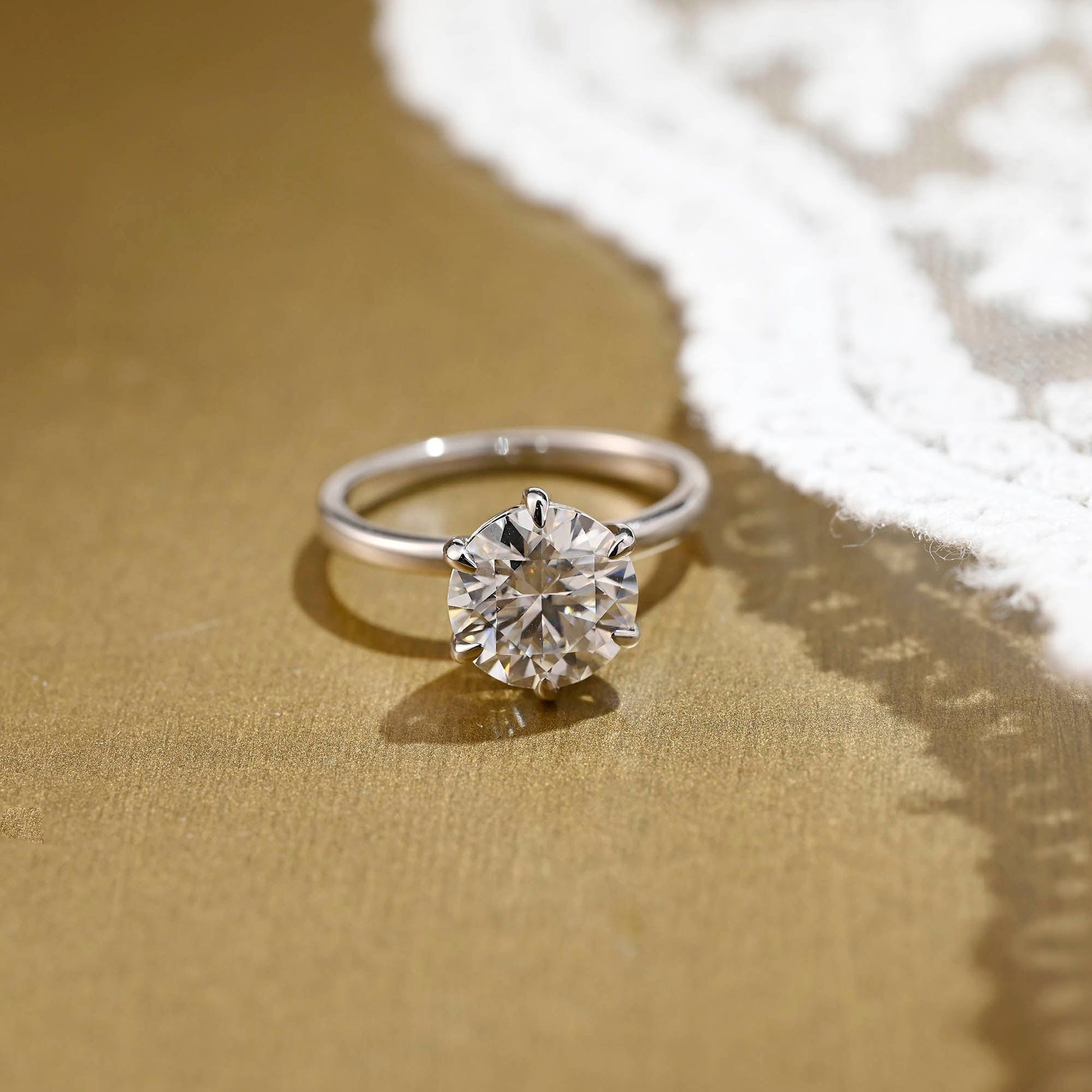 SquareJewelry round cut moissanite engagement ring Solid Gold 6 Prongs Solitaire Round Cut Moissanite Engagement Ring