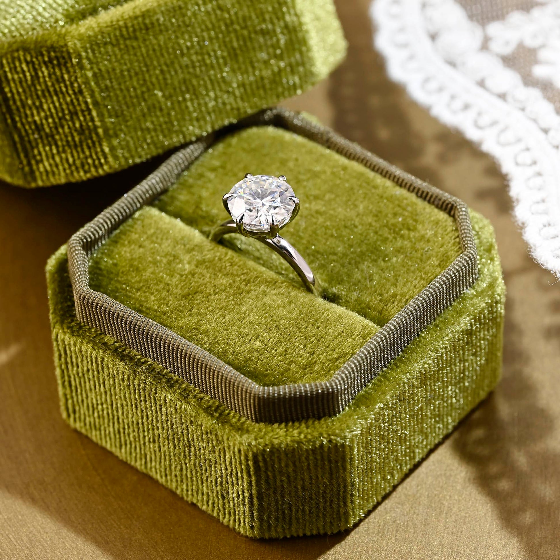 SquareJewelry round cut moissanite engagement ring Solid Gold 6 Prongs Solitaire Round Cut Moissanite Engagement Ring