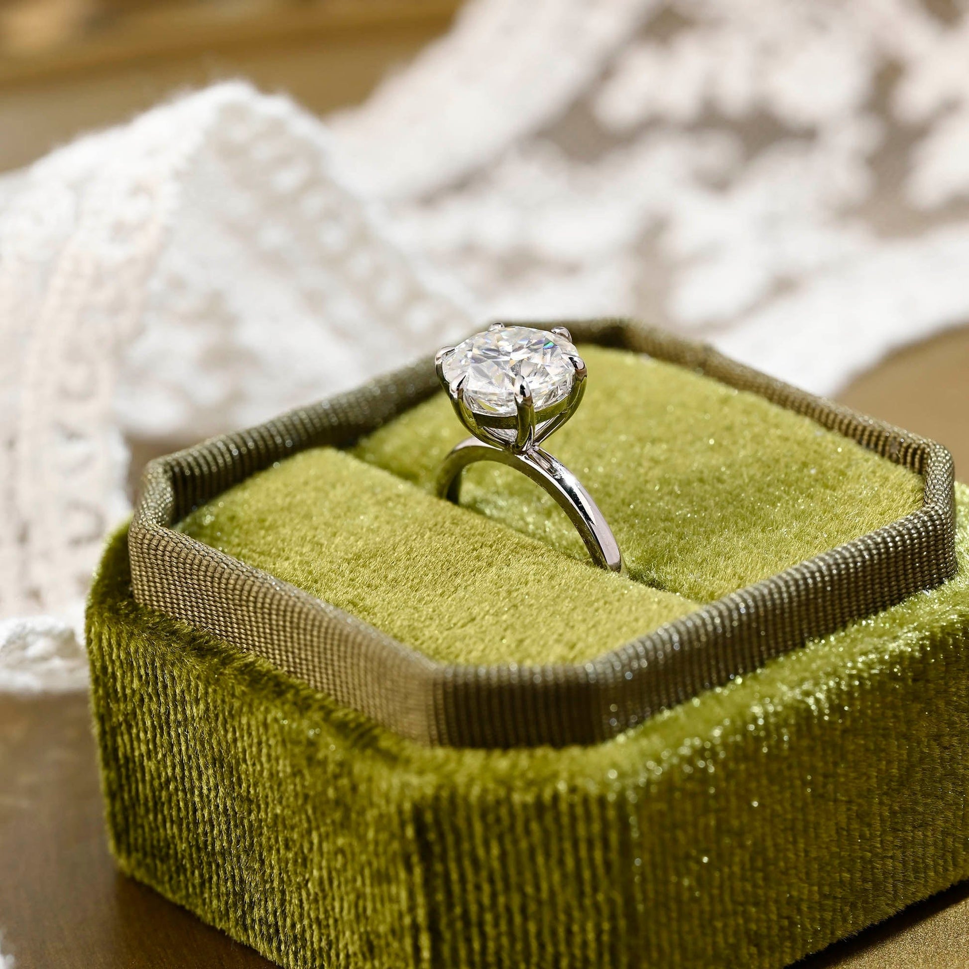 SquareJewelry round cut moissanite engagement ring Solid Gold 6 Prongs Solitaire Round Cut Moissanite Engagement Ring