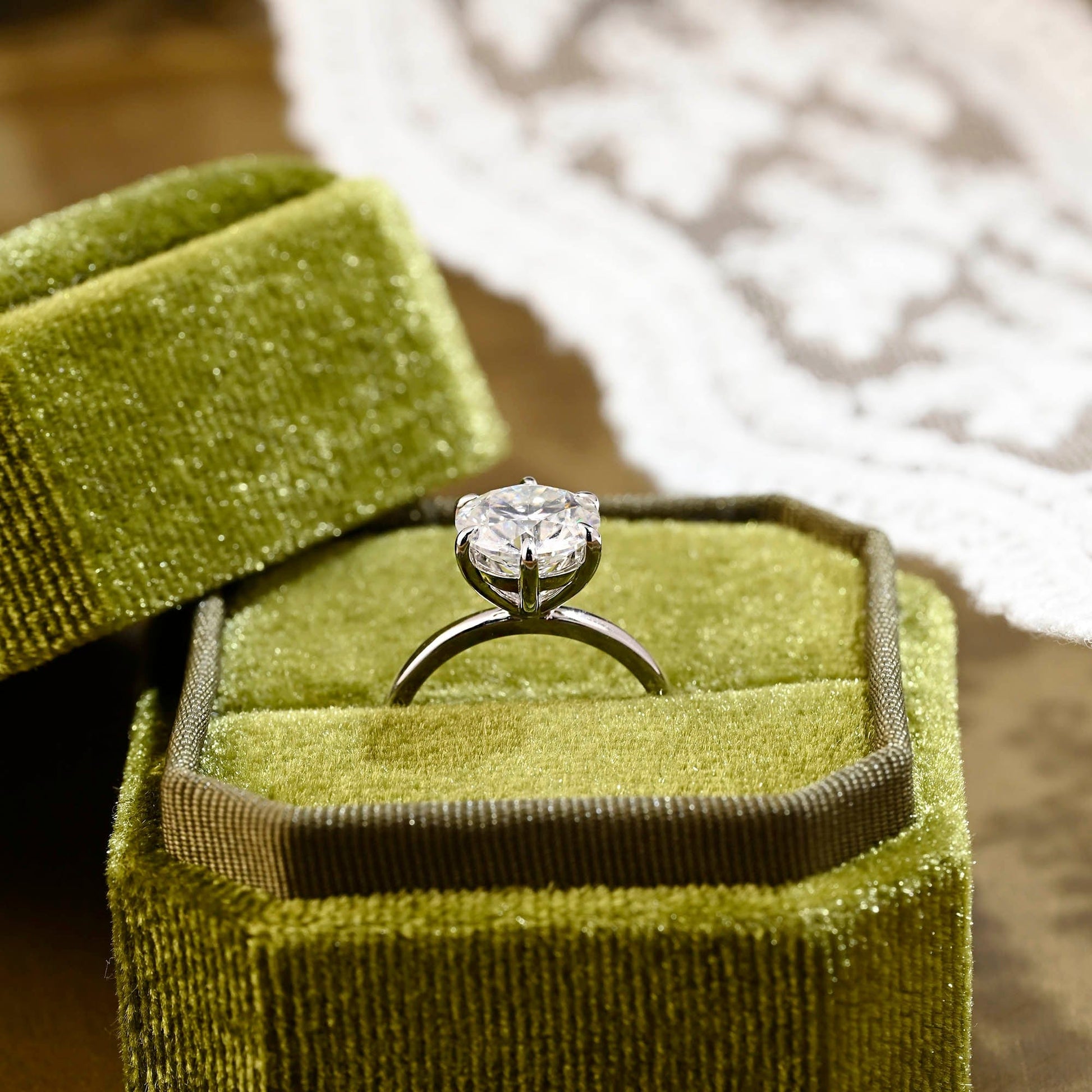 SquareJewelry round cut moissanite engagement ring Solid Gold 6 Prongs Solitaire Round Cut Moissanite Engagement Ring