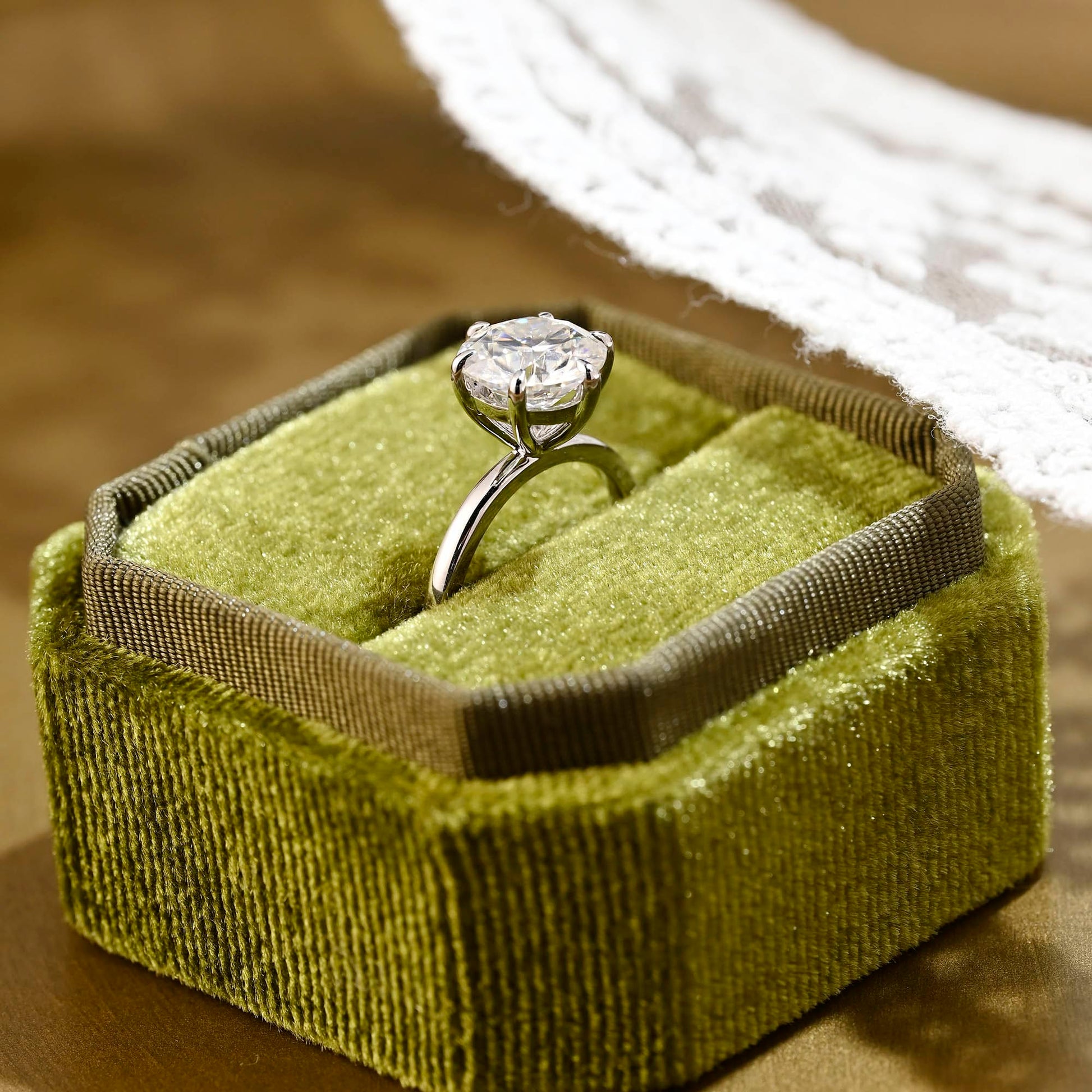 SquareJewelry round cut moissanite engagement ring Solid Gold 6 Prongs Solitaire Round Cut Moissanite Engagement Ring