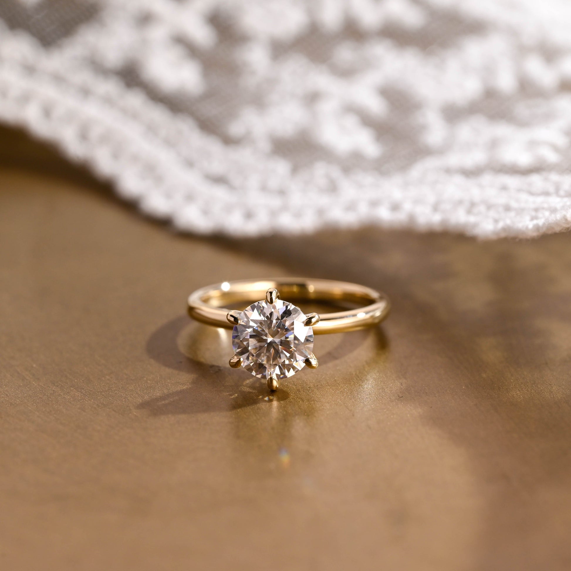 SquareJewelry round cut moissanite engagement ring Solid Gold Double Hidden Halo Round Moissanite Engagement Ring