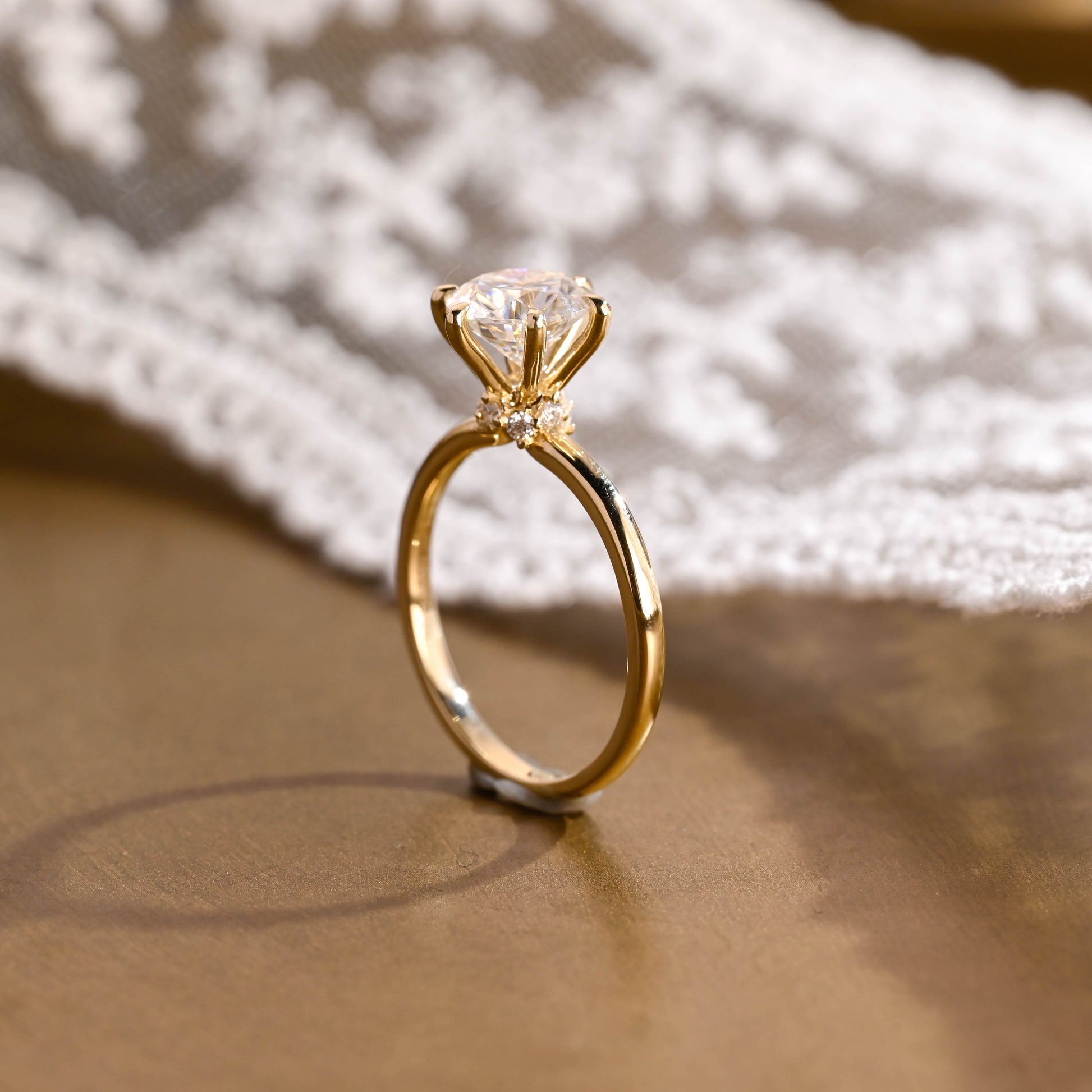 SquareJewelry round cut moissanite engagement ring Solid Gold Double Hidden Halo Round Moissanite Engagement Ring