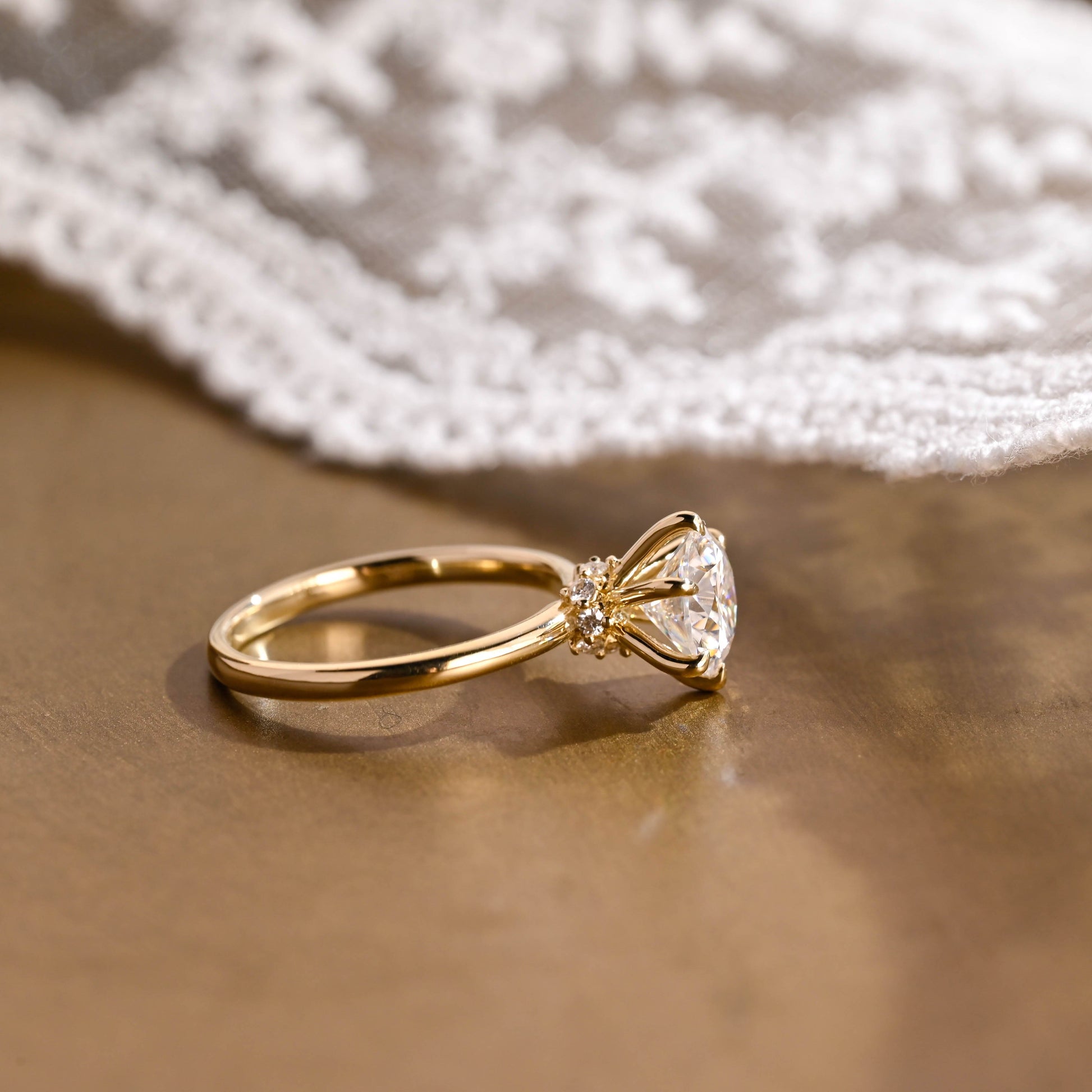 SquareJewelry round cut moissanite engagement ring Solid Gold Double Hidden Halo Round Moissanite Engagement Ring