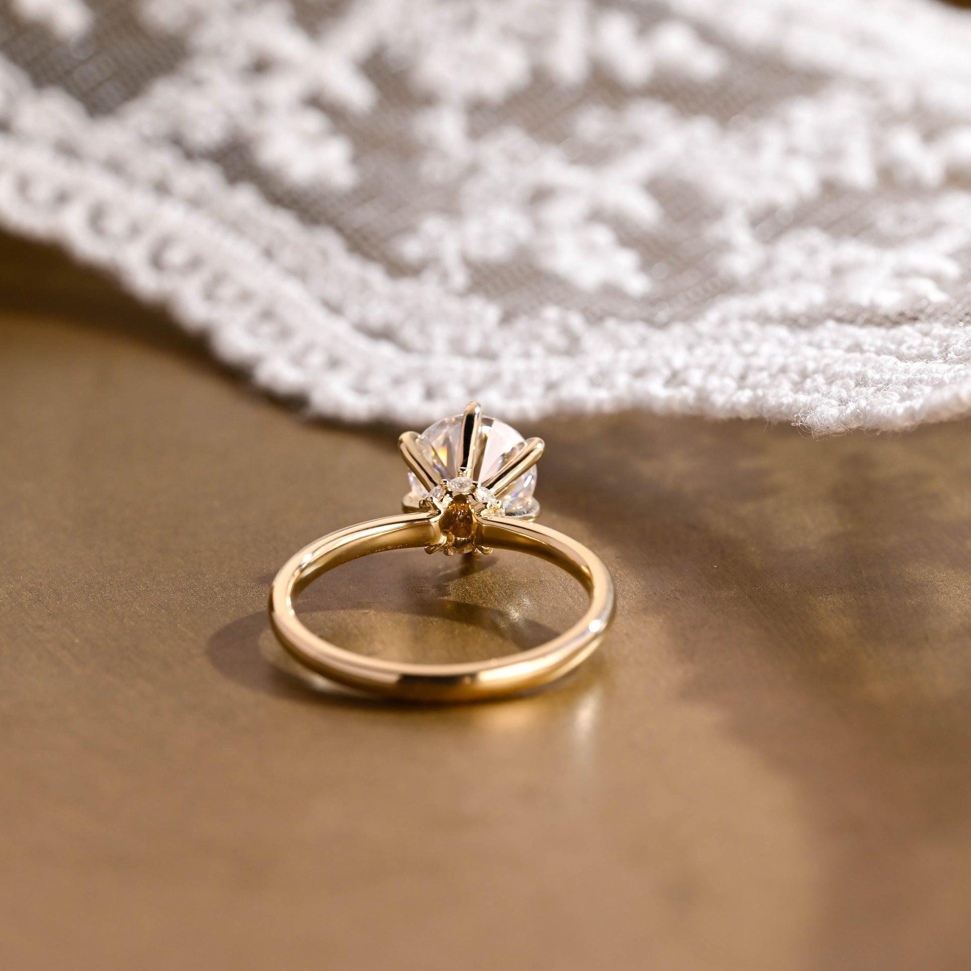 SquareJewelry round cut moissanite engagement ring Solid Gold Double Hidden Halo Round Moissanite Engagement Ring