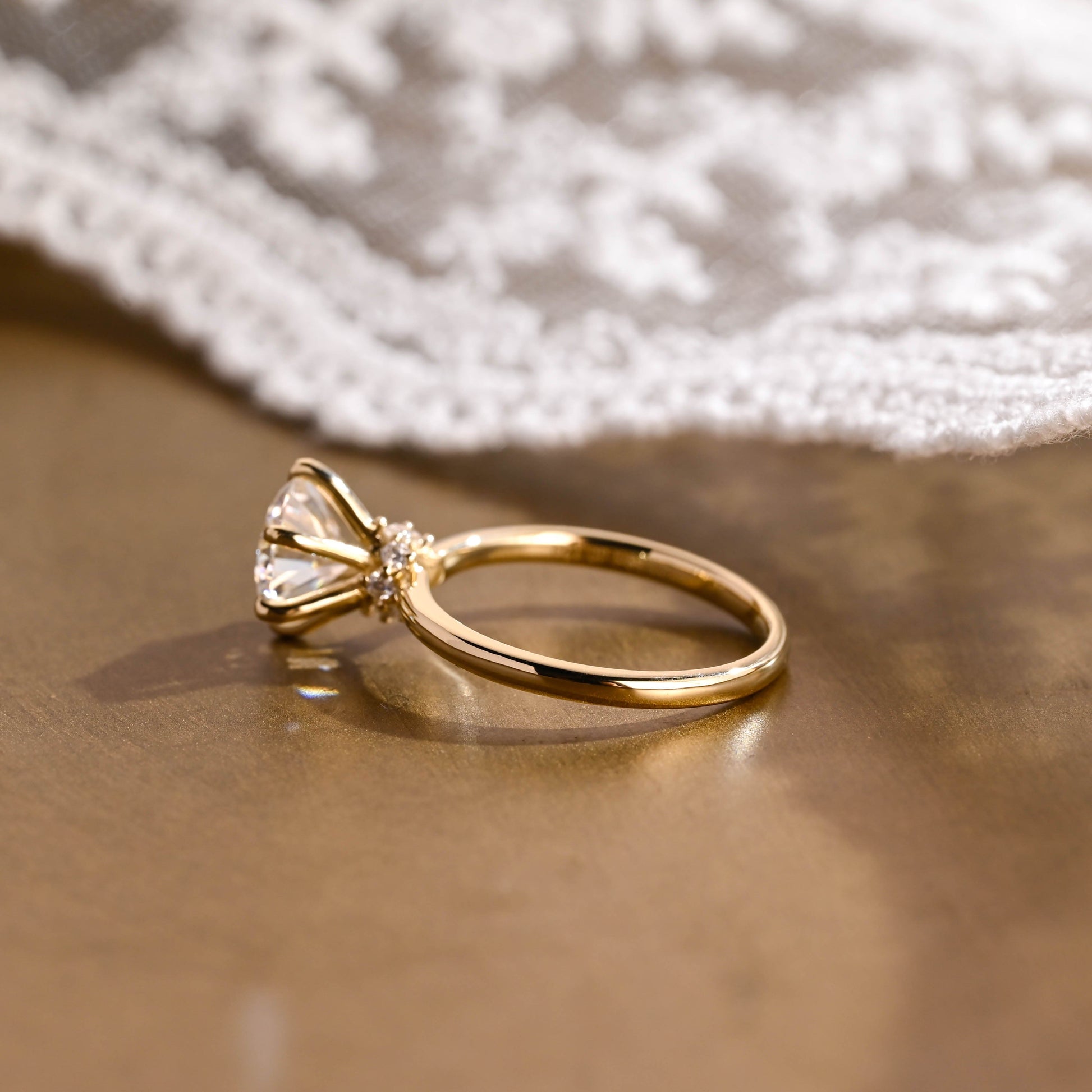 SquareJewelry round cut moissanite engagement ring Solid Gold Double Hidden Halo Round Moissanite Engagement Ring