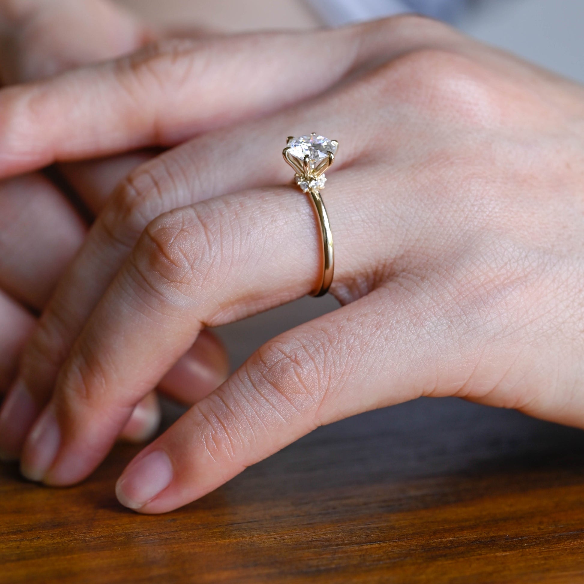 SquareJewelry round cut moissanite engagement ring Solid Gold Double Hidden Halo Round Moissanite Engagement Ring