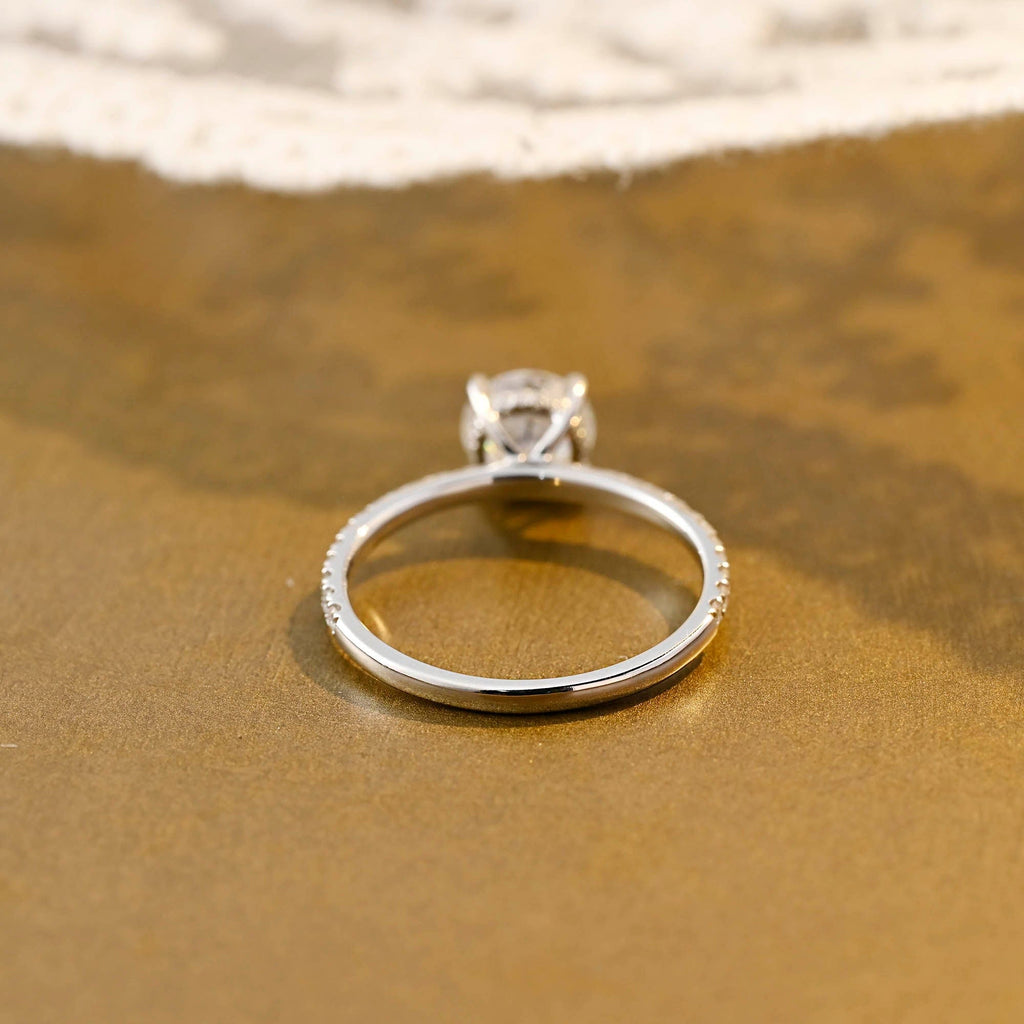 SquareJewelry round cut moissanite engagement ring Solid Gold Hidden Halo Pave Round Moissanite Engagement Ring