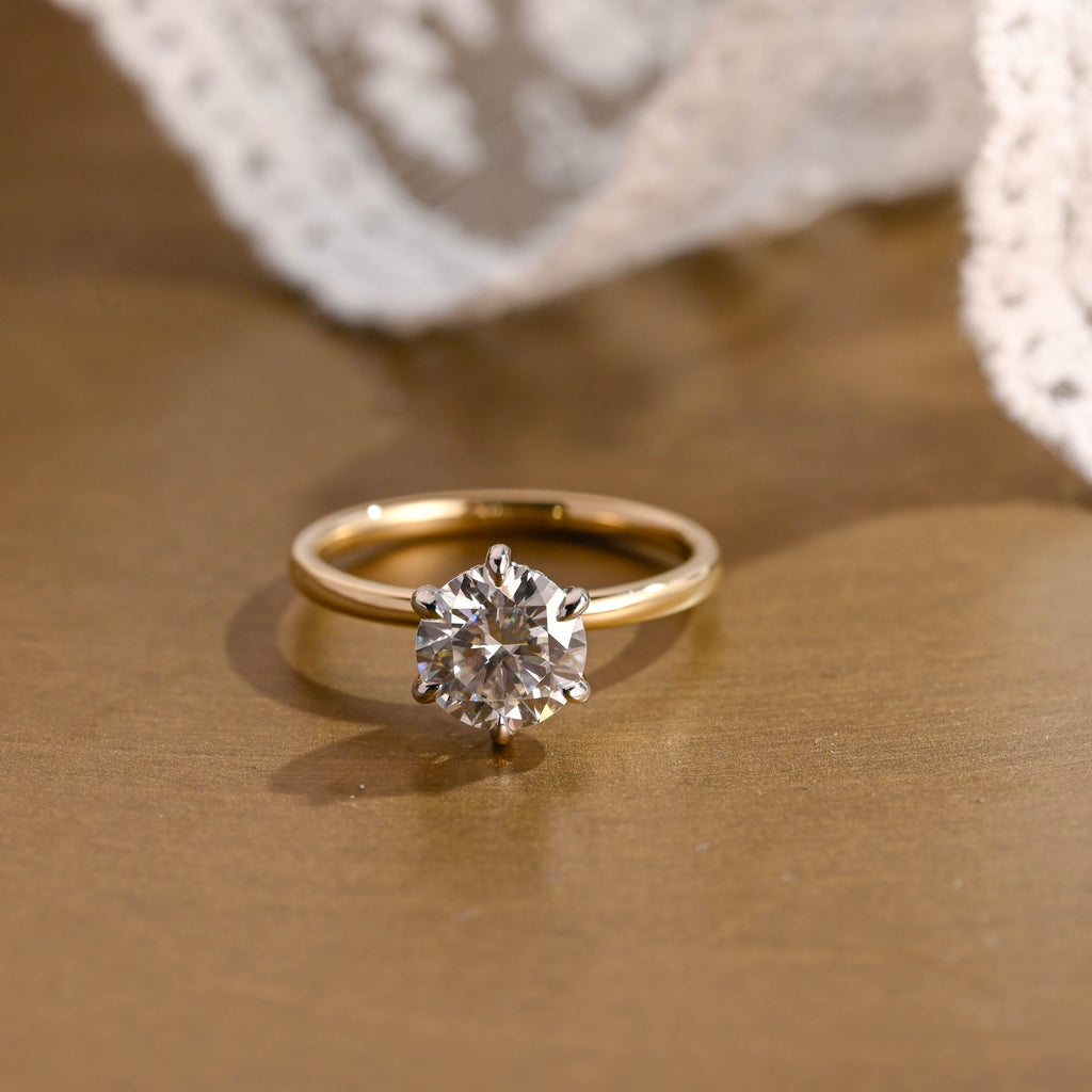SquareJewelry round cut moissanite engagement ring Solid Gold Hidden Halo Round Moissanite Engagement Ring