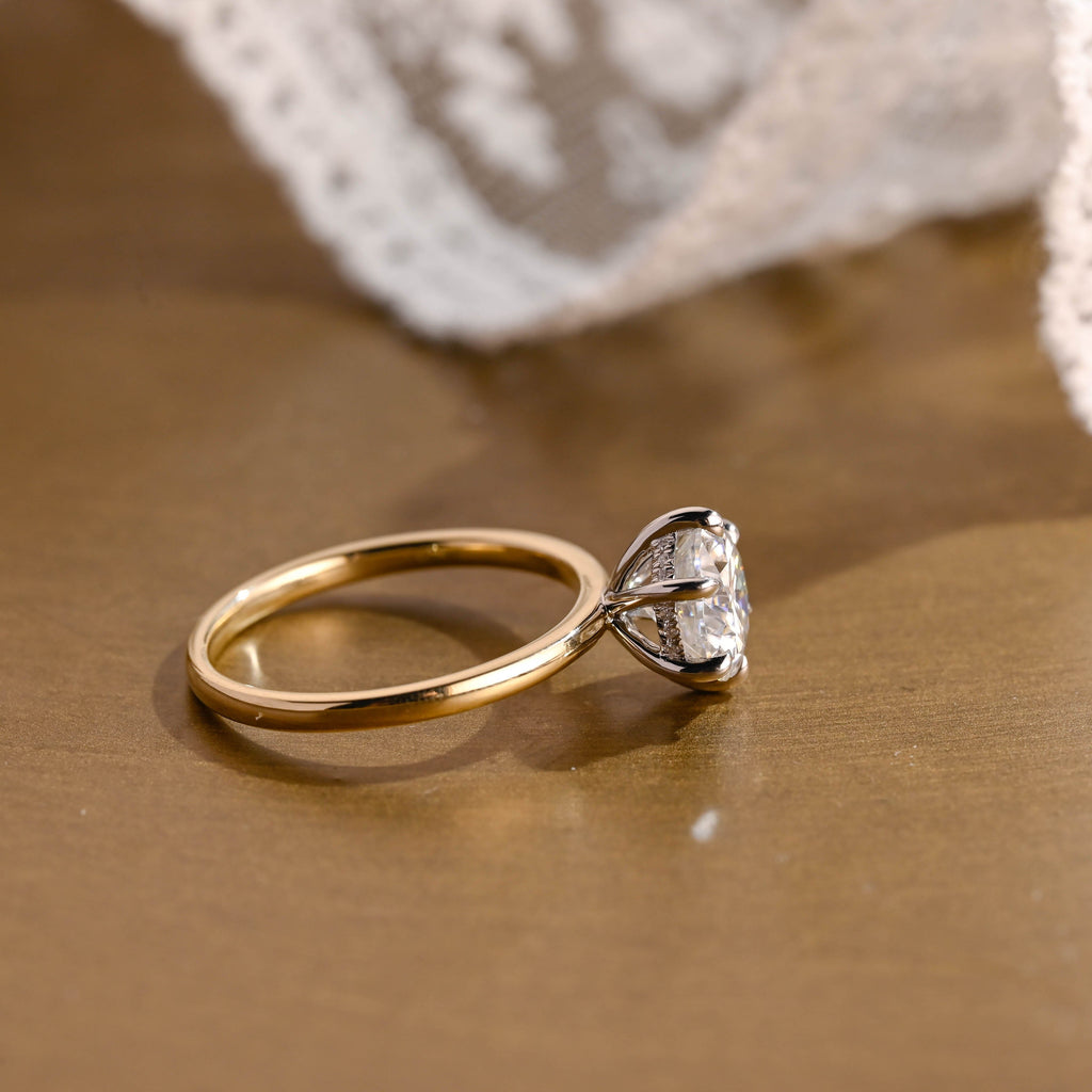 SquareJewelry round cut moissanite engagement ring Solid Gold Hidden Halo Round Moissanite Engagement Ring