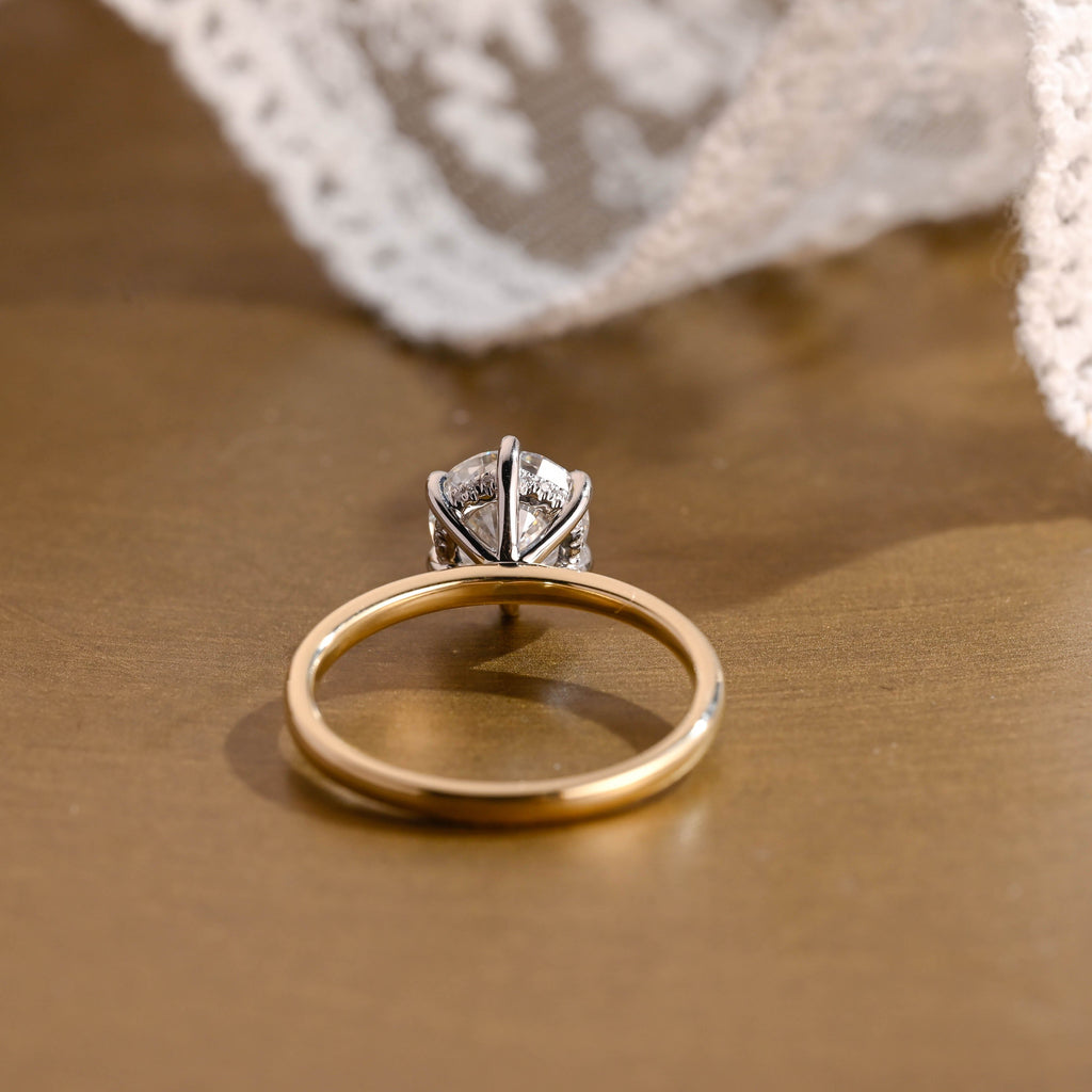 SquareJewelry round cut moissanite engagement ring Solid Gold Hidden Halo Round Moissanite Engagement Ring
