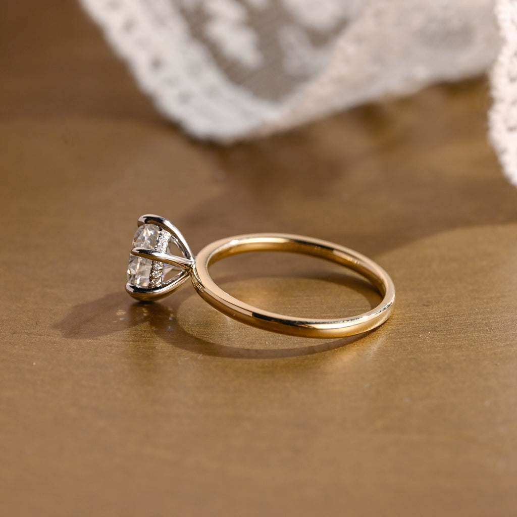 SquareJewelry round cut moissanite engagement ring Solid Gold Hidden Halo Round Moissanite Engagement Ring