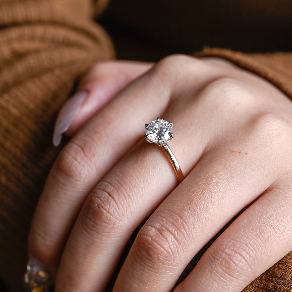 SquareJewelry round cut moissanite engagement ring Solid Gold Hidden Halo Round Moissanite Engagement Ring