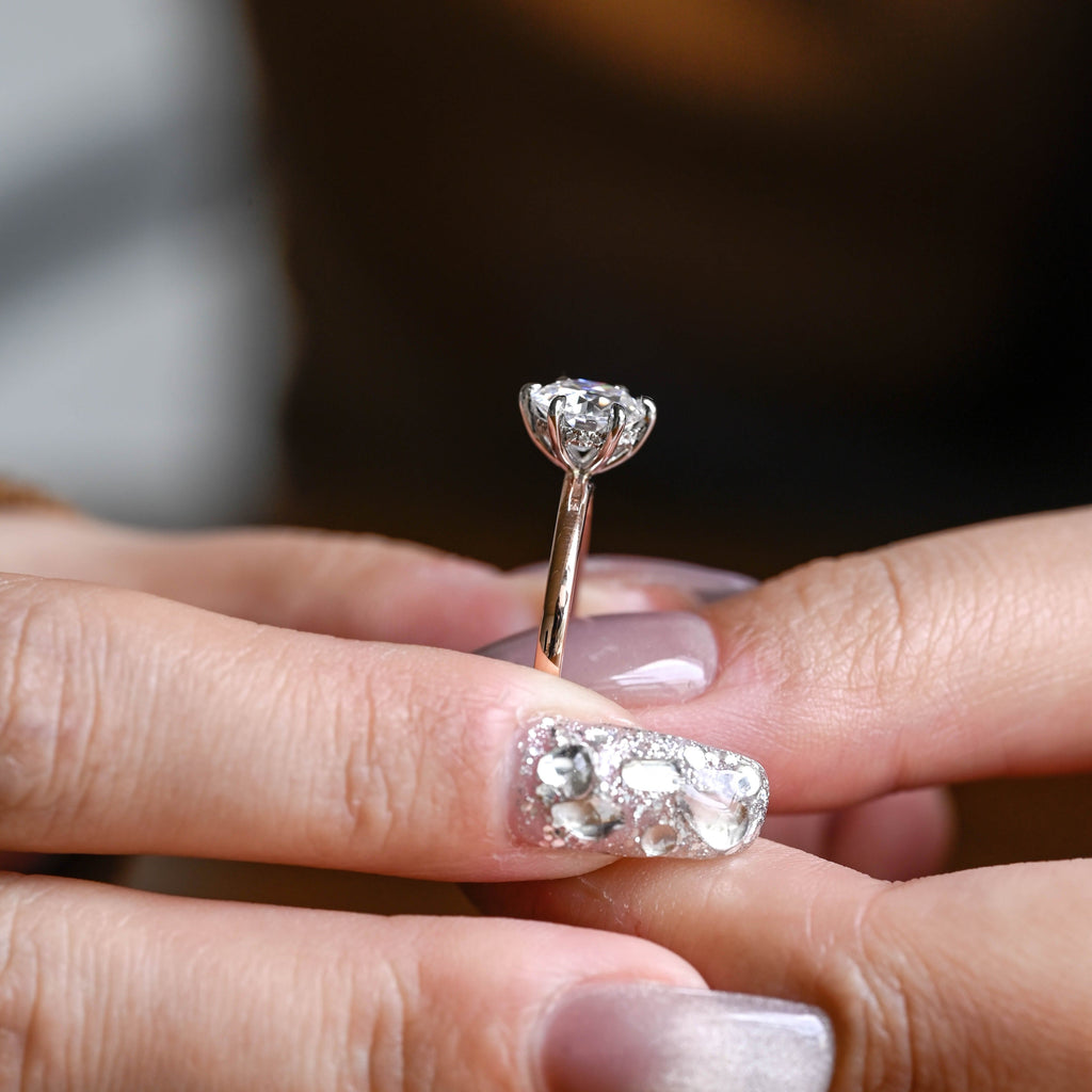 SquareJewelry round cut moissanite engagement ring Solid Gold Hidden Halo Round Moissanite Engagement Ring