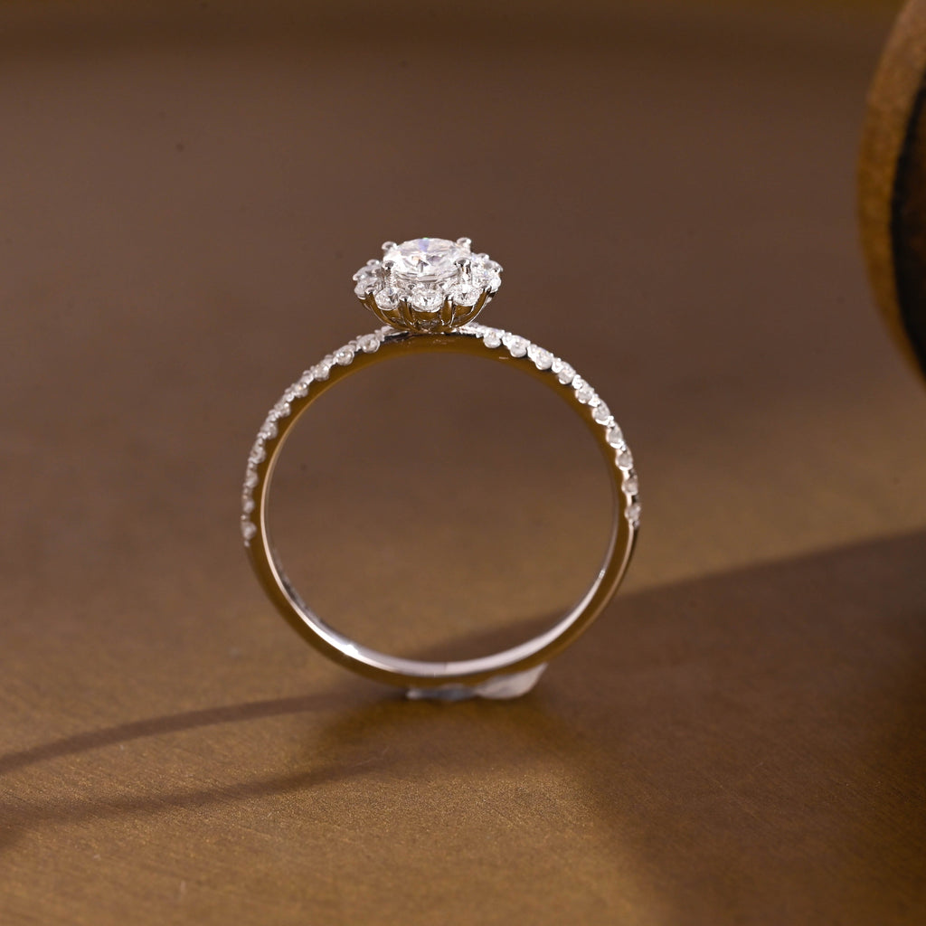 SquareJewelry round cut moissanite engagement ring Solid Gold Pave Floral Halo Round Cut Moissanite Engagement Ring