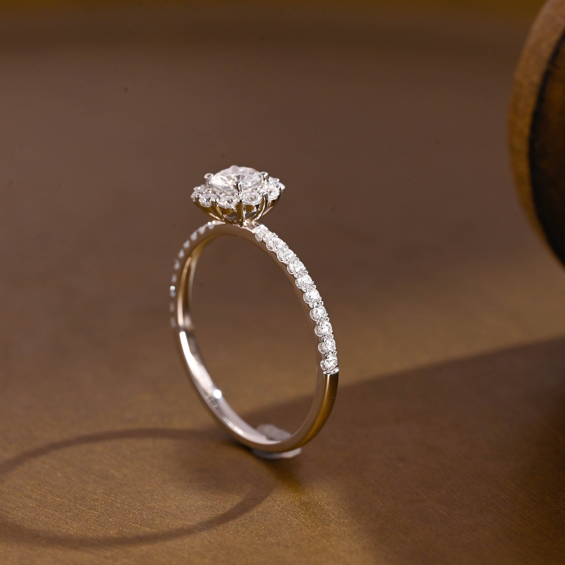 SquareJewelry round cut moissanite engagement ring Solid Gold Pave Floral Halo Round Cut Moissanite Engagement Ring
