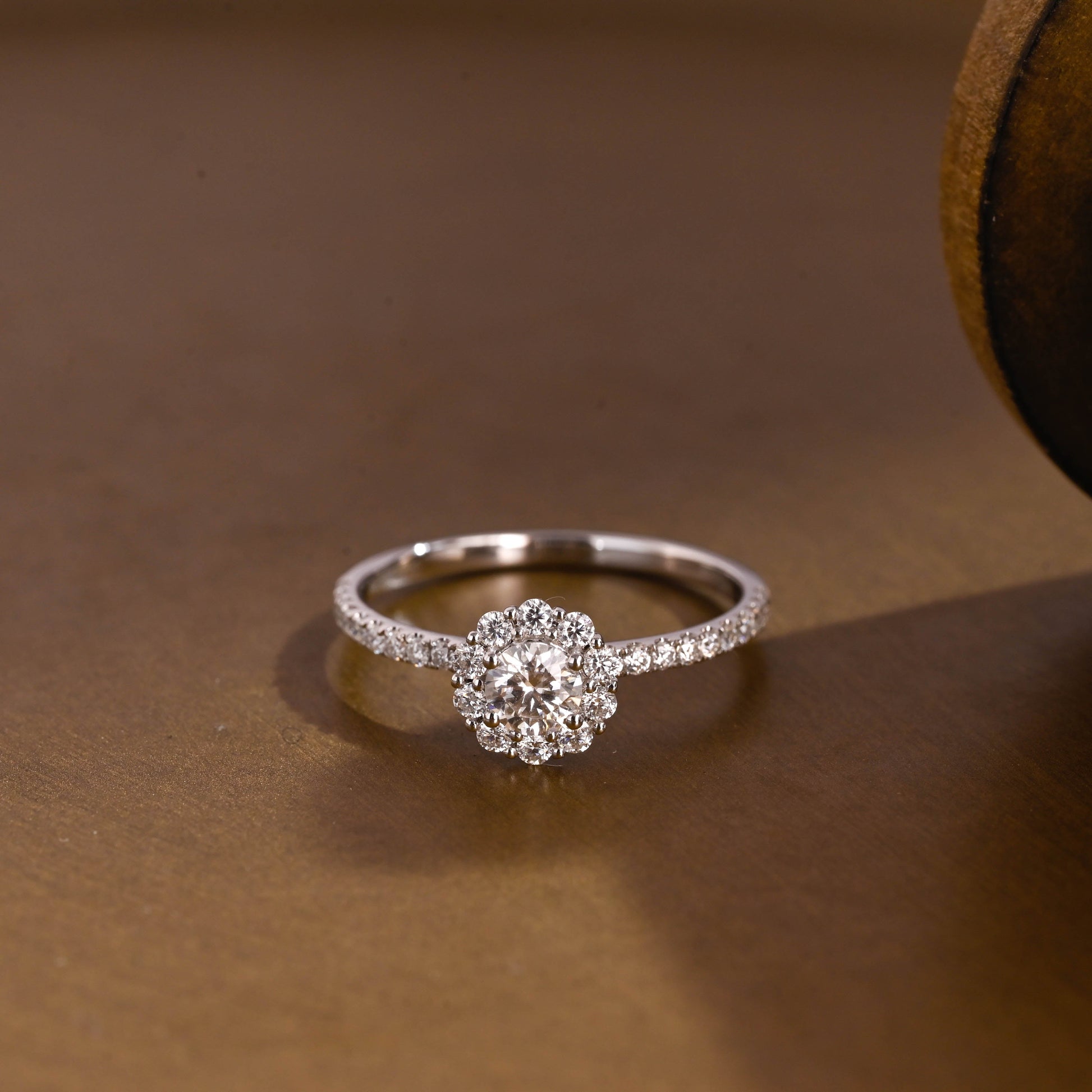 SquareJewelry round cut moissanite engagement ring Solid Gold Pave Floral Halo Round Cut Moissanite Engagement Ring