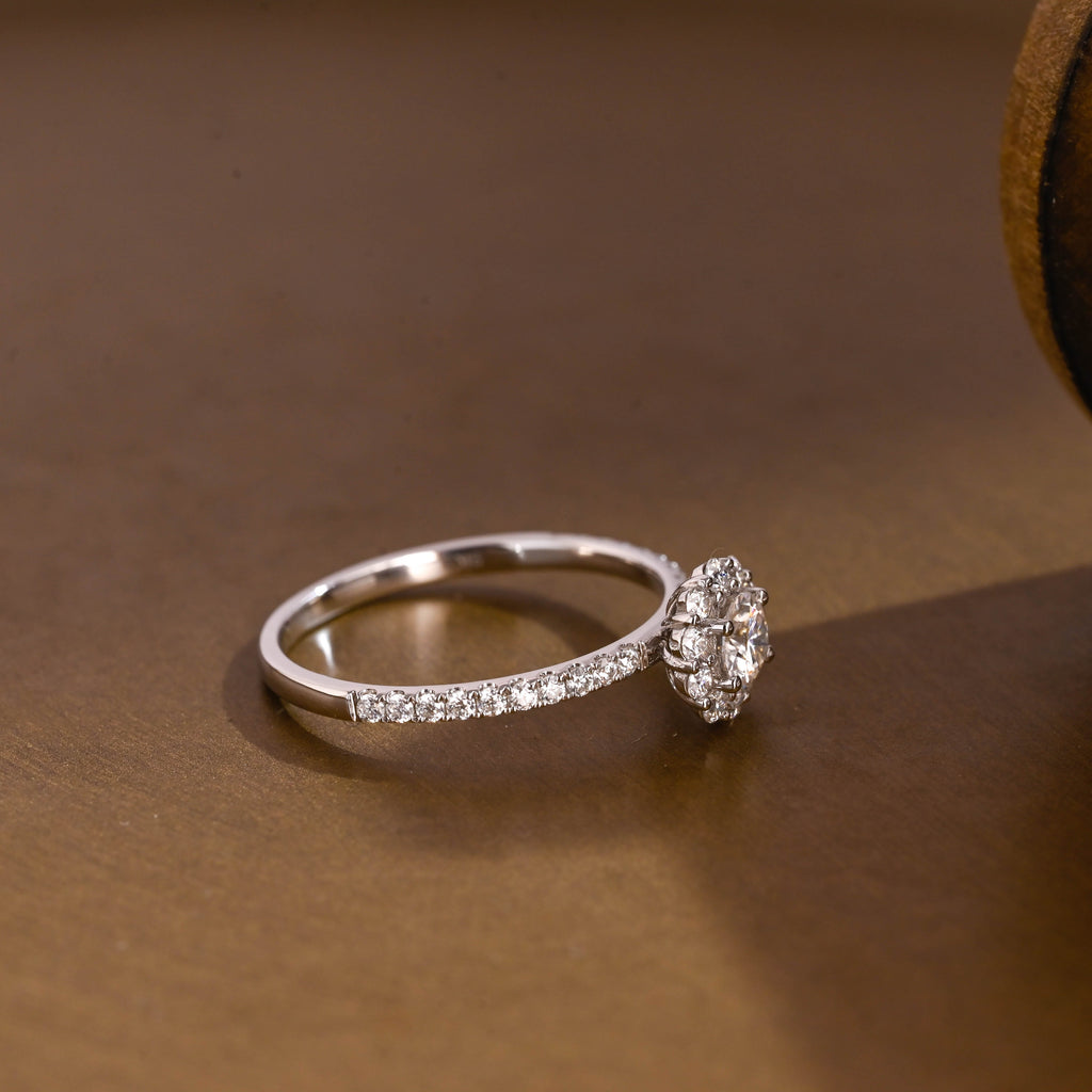 SquareJewelry round cut moissanite engagement ring Solid Gold Pave Floral Halo Round Cut Moissanite Engagement Ring