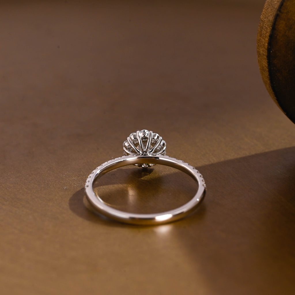 SquareJewelry round cut moissanite engagement ring Solid Gold Pave Floral Halo Round Cut Moissanite Engagement Ring