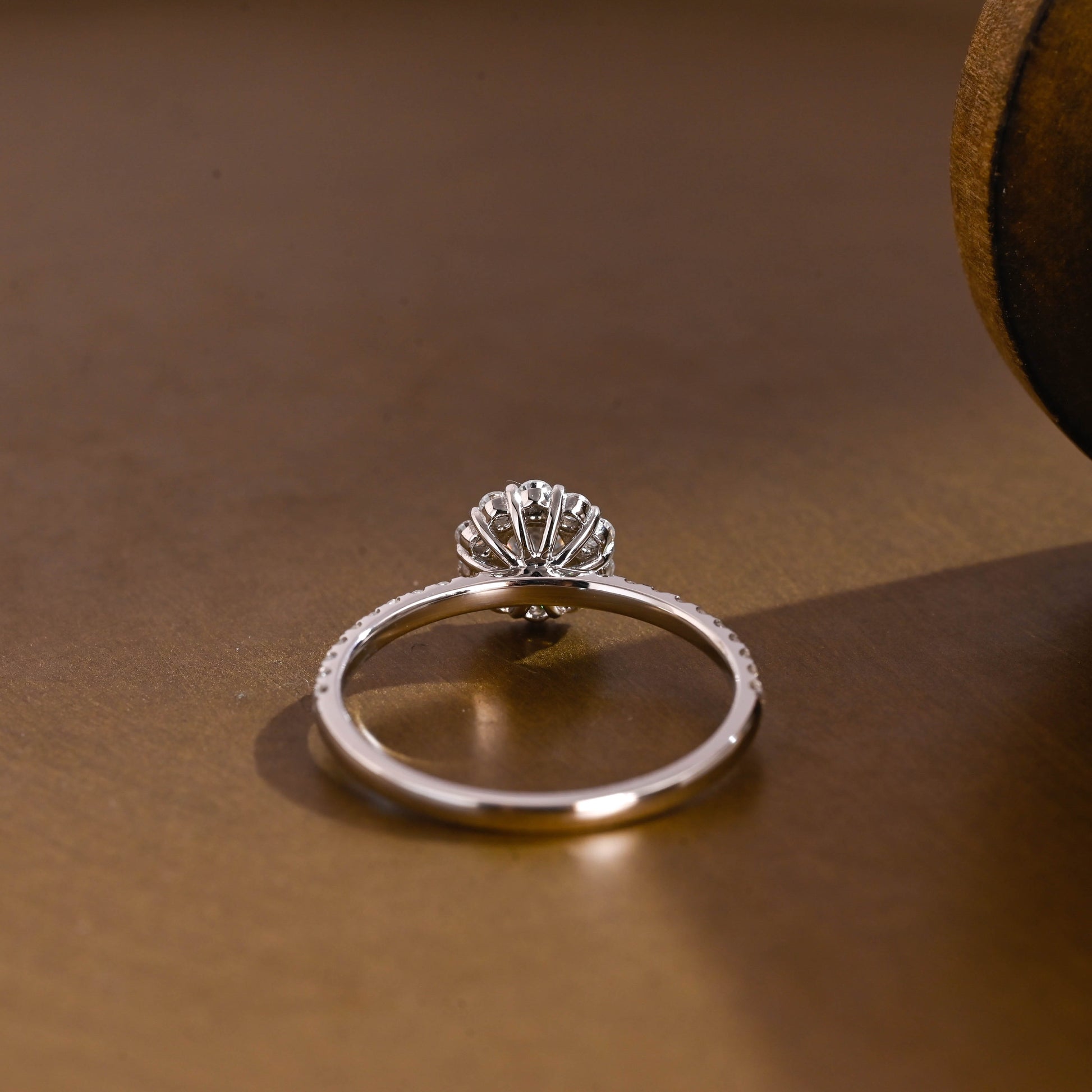 SquareJewelry round cut moissanite engagement ring Solid Gold Pave Floral Halo Round Cut Moissanite Engagement Ring