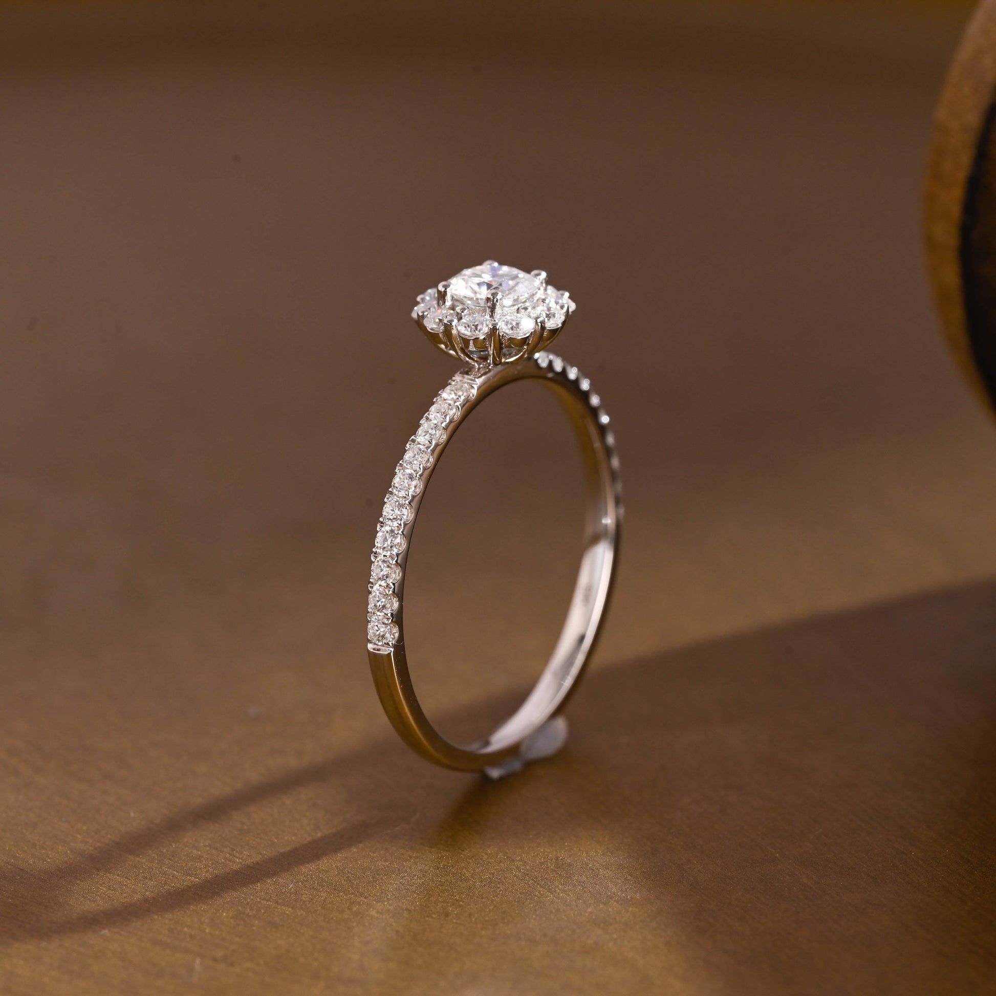 SquareJewelry round cut moissanite engagement ring Solid Gold Pave Floral Halo Round Cut Moissanite Engagement Ring