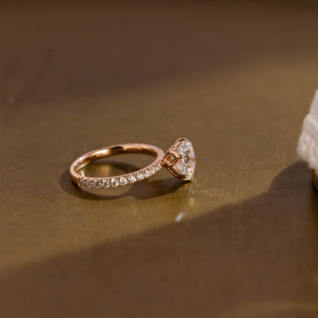 SquareJewelry round cut moissanite engagement ring Solid Gold Pave Tulip Round Rose Cut Moissanite Engagement Ring