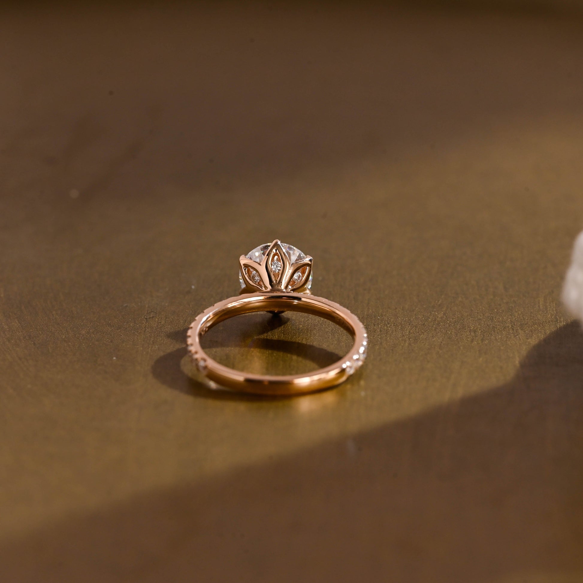 SquareJewelry round cut moissanite engagement ring Solid Gold Pave Tulip Round Rose Cut Moissanite Engagement Ring