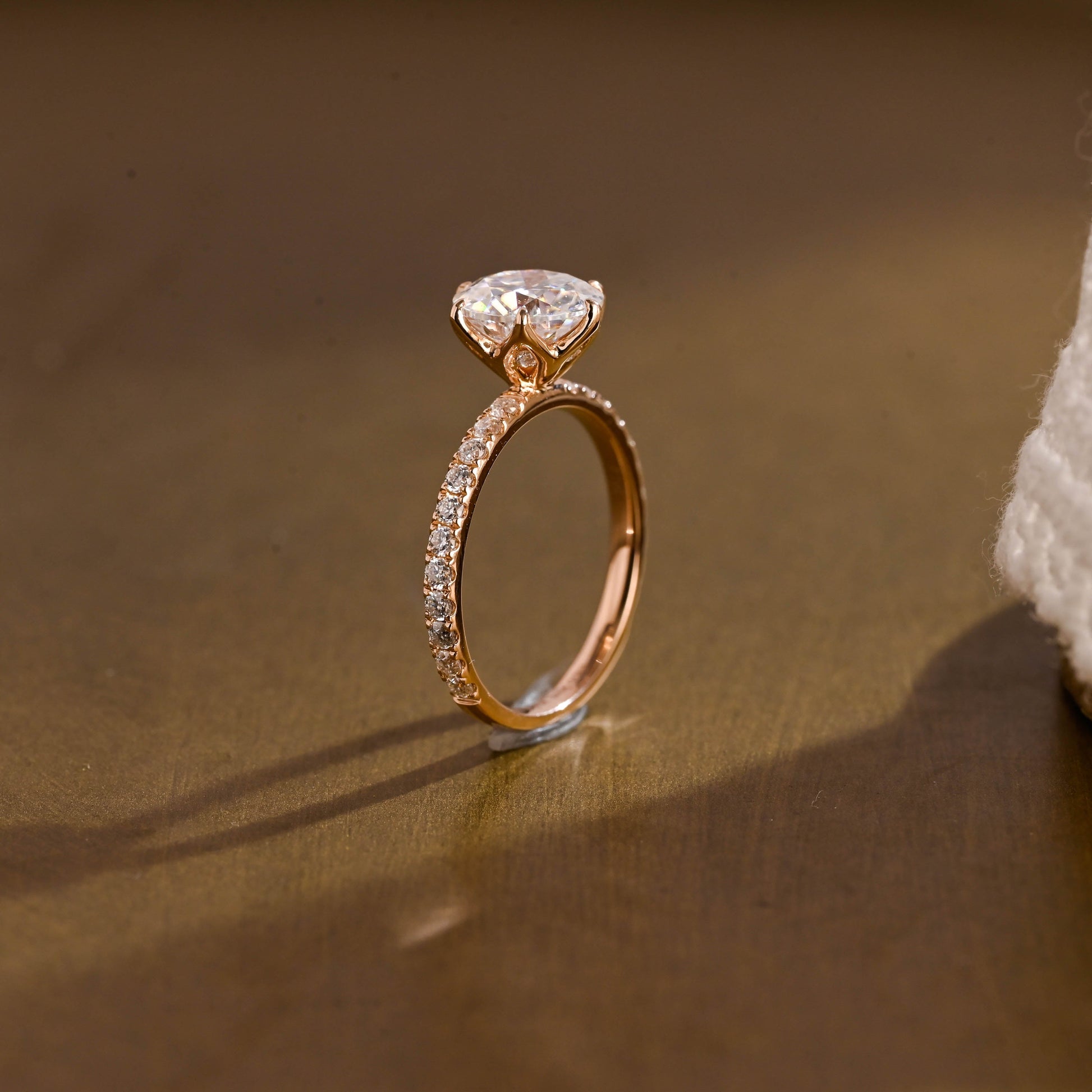 SquareJewelry round cut moissanite engagement ring Solid Gold Pave Tulip Round Rose Cut Moissanite Engagement Ring