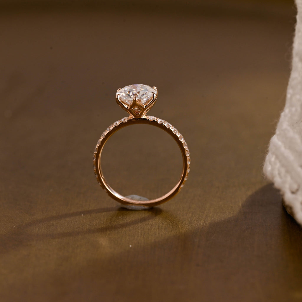 SquareJewelry round cut moissanite engagement ring Solid Gold Pave Tulip Round Rose Cut Moissanite Engagement Ring