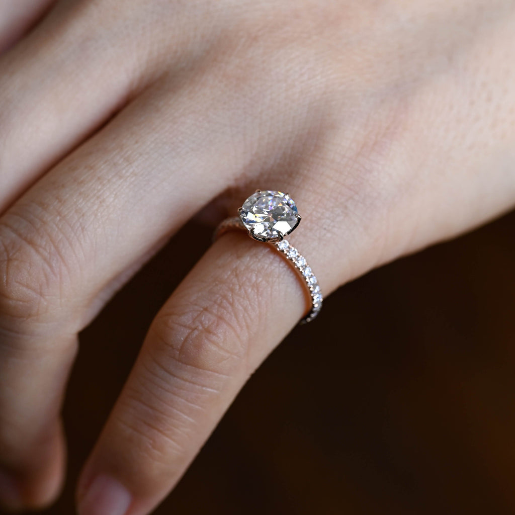 SquareJewelry round cut moissanite engagement ring Solid Gold Pave Tulip Round Rose Cut Moissanite Engagement Ring
