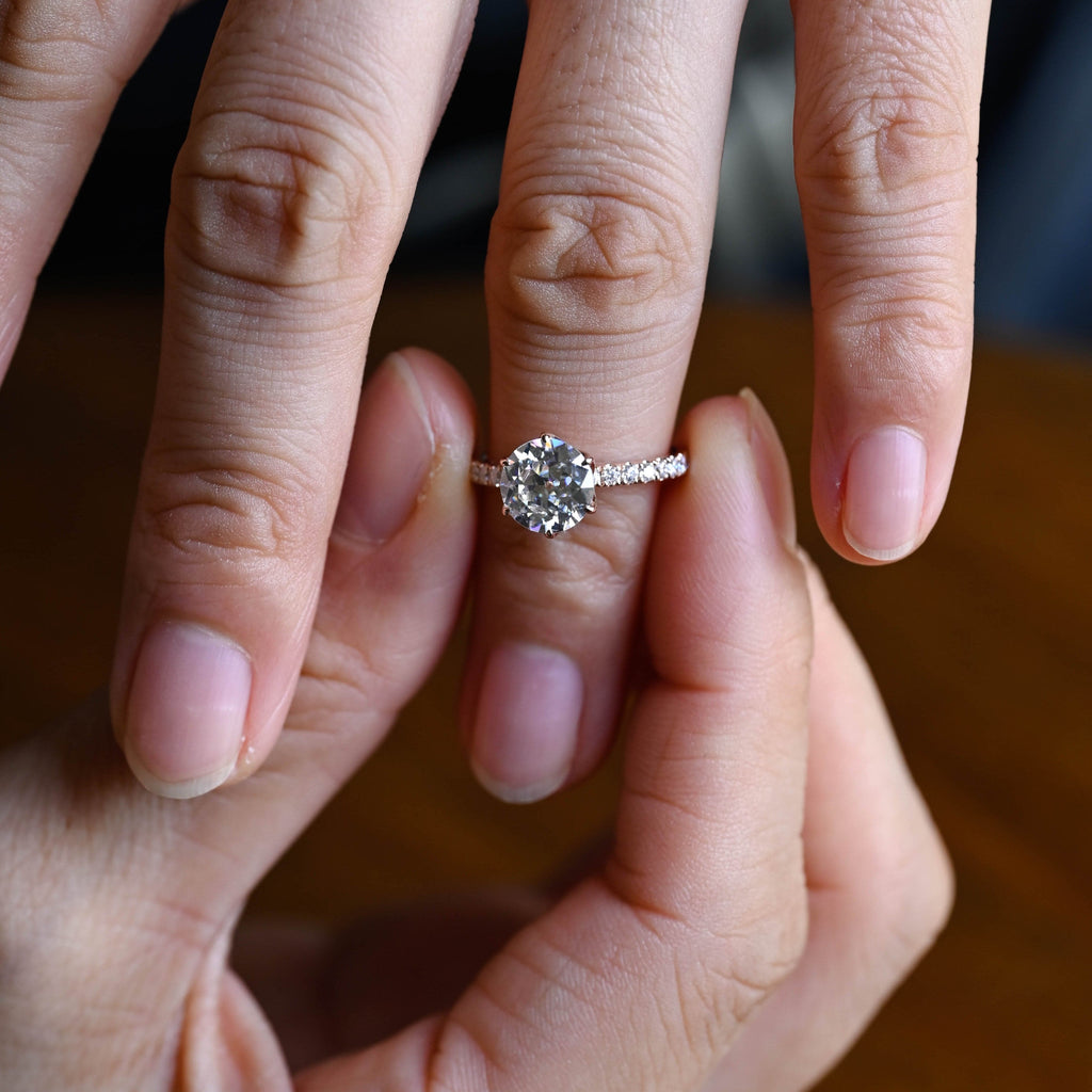 SquareJewelry round cut moissanite engagement ring Solid Gold Pave Tulip Round Rose Cut Moissanite Engagement Ring