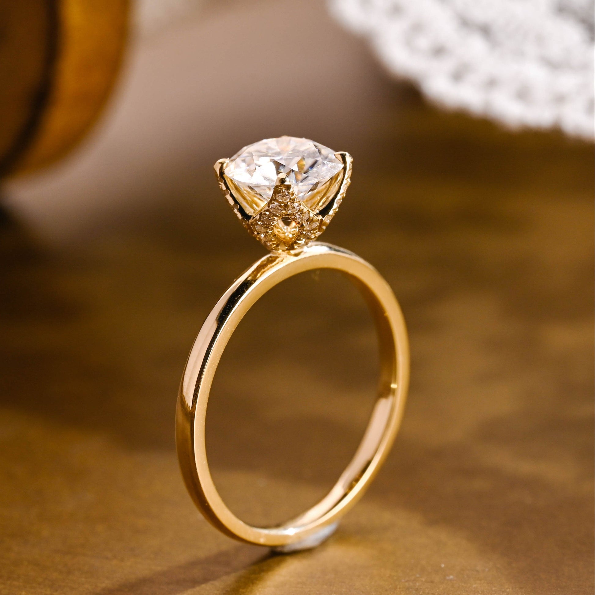 SquareJewelry round cut moissanite engagement ring Solid Gold Paved Tulip Round Cut Moissanite Engagement Ring