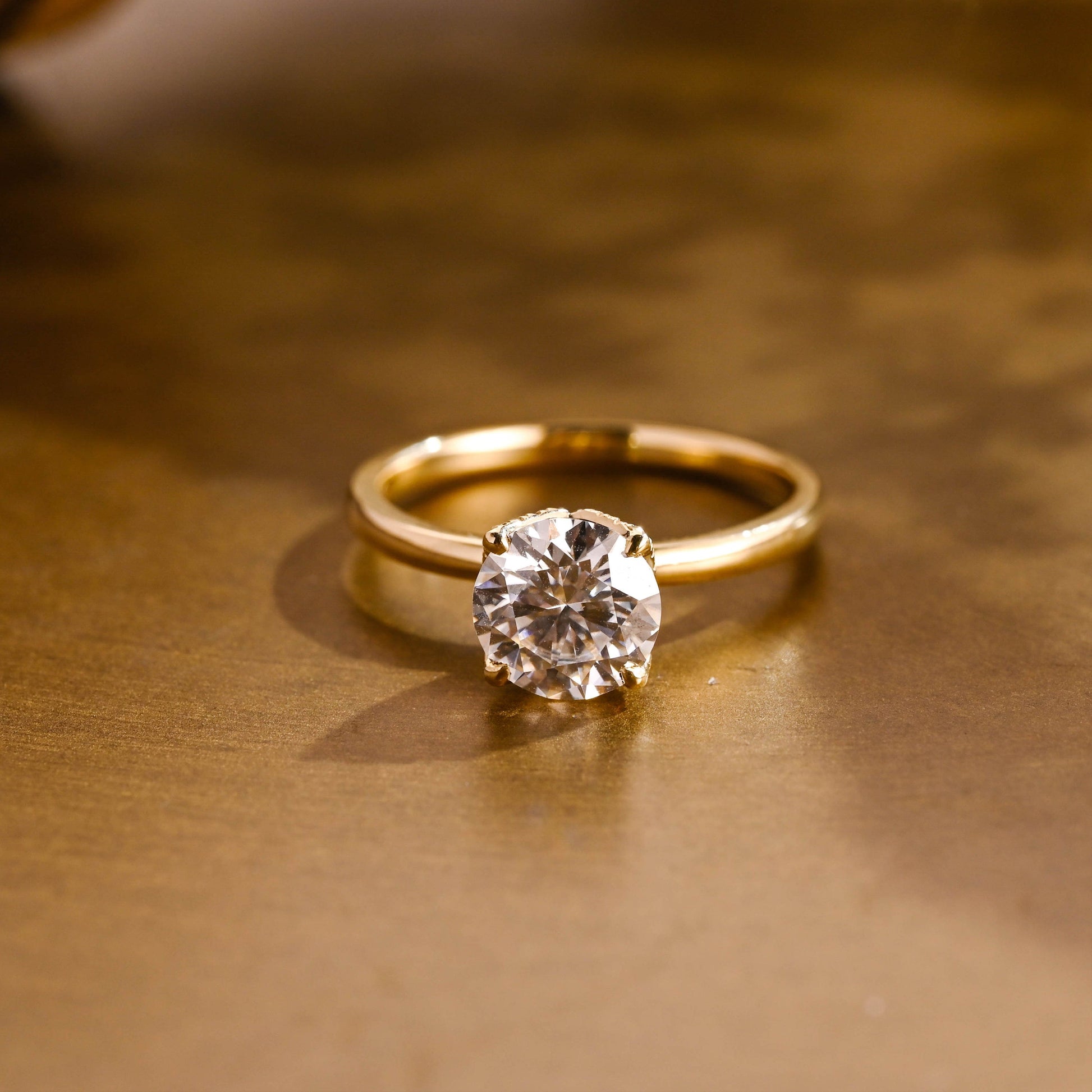 SquareJewelry round cut moissanite engagement ring Solid Gold Paved Tulip Round Cut Moissanite Engagement Ring