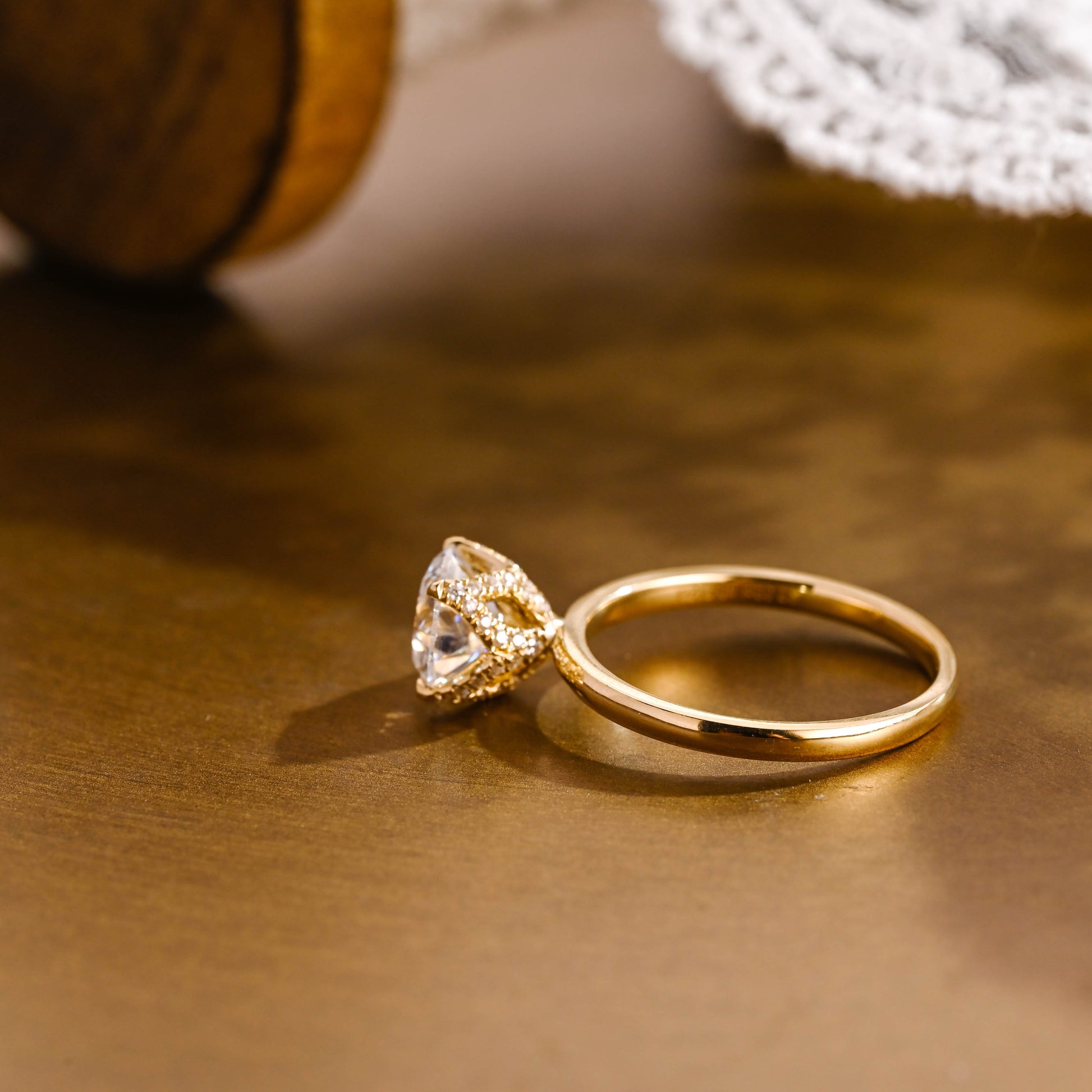 SquareJewelry round cut moissanite engagement ring Solid Gold Paved Tulip Round Cut Moissanite Engagement Ring