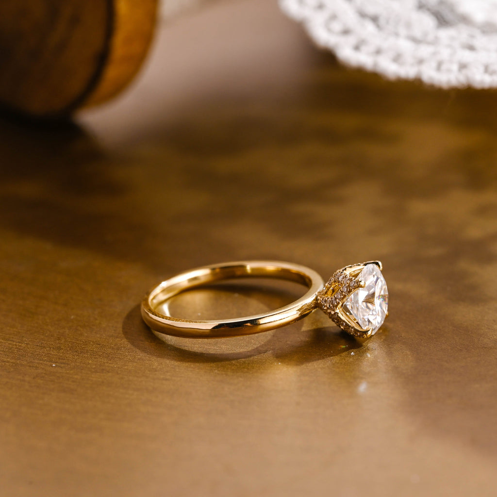 SquareJewelry round cut moissanite engagement ring Solid Gold Paved Tulip Round Cut Moissanite Engagement Ring