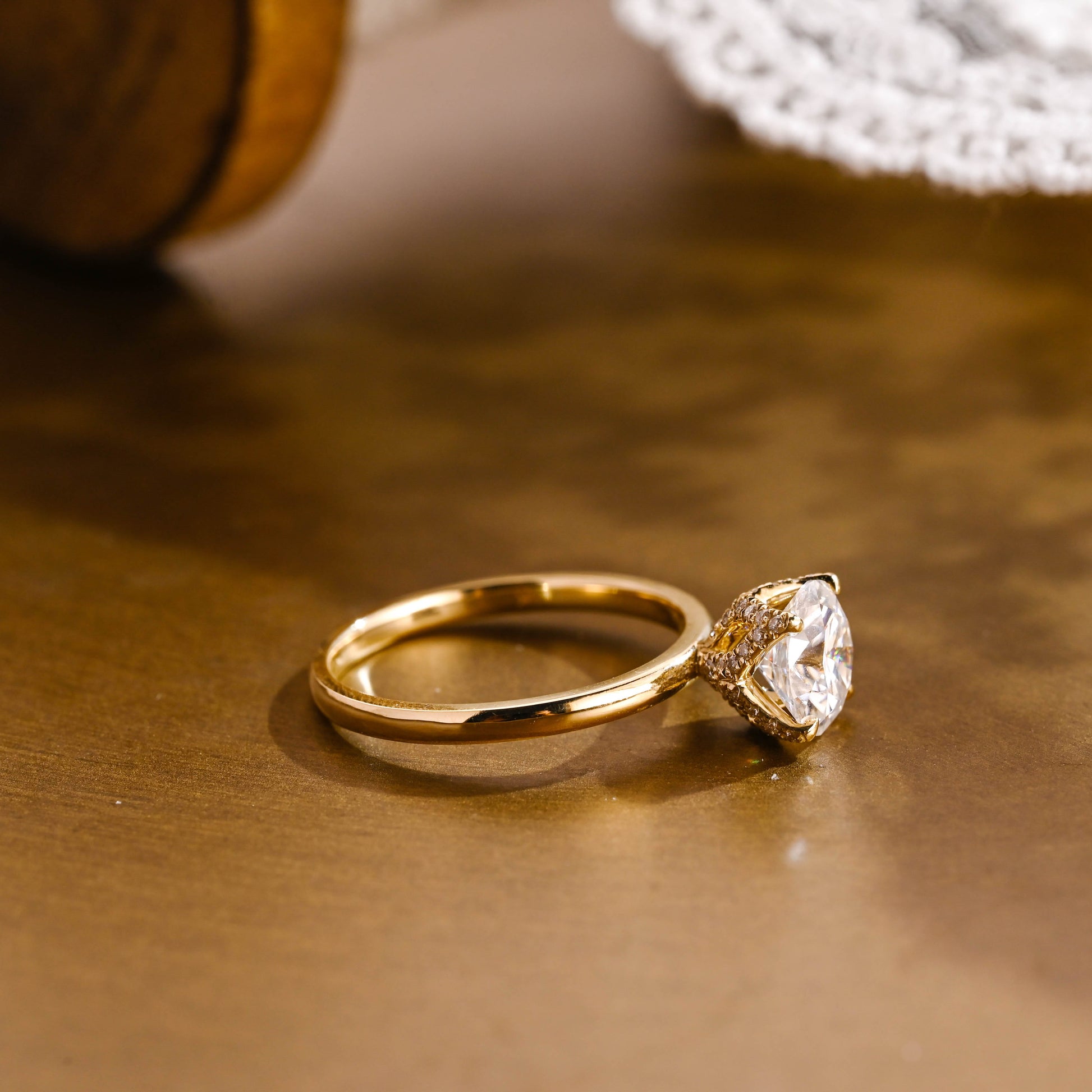 SquareJewelry round cut moissanite engagement ring Solid Gold Paved Tulip Round Cut Moissanite Engagement Ring