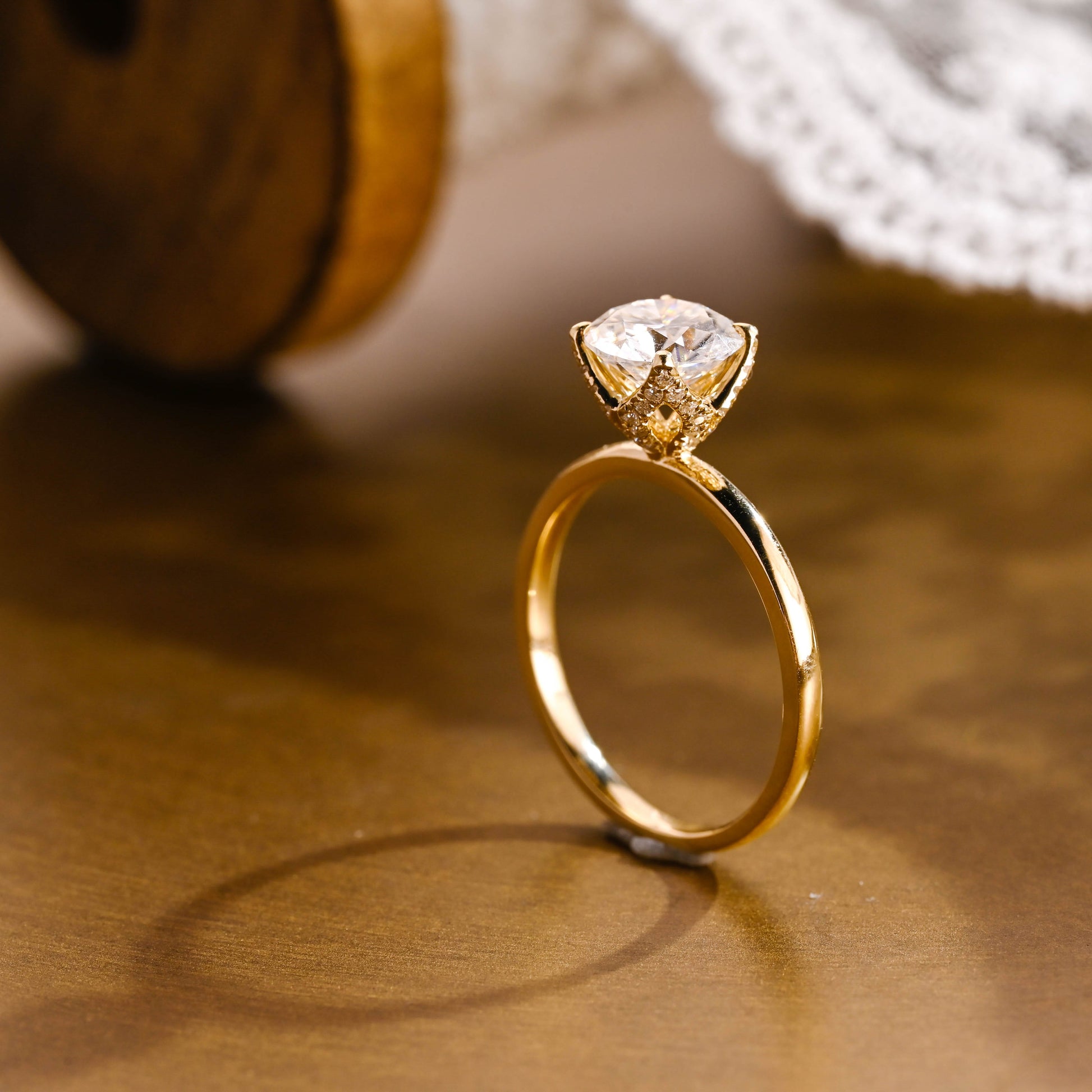 SquareJewelry round cut moissanite engagement ring Solid Gold Paved Tulip Round Cut Moissanite Engagement Ring