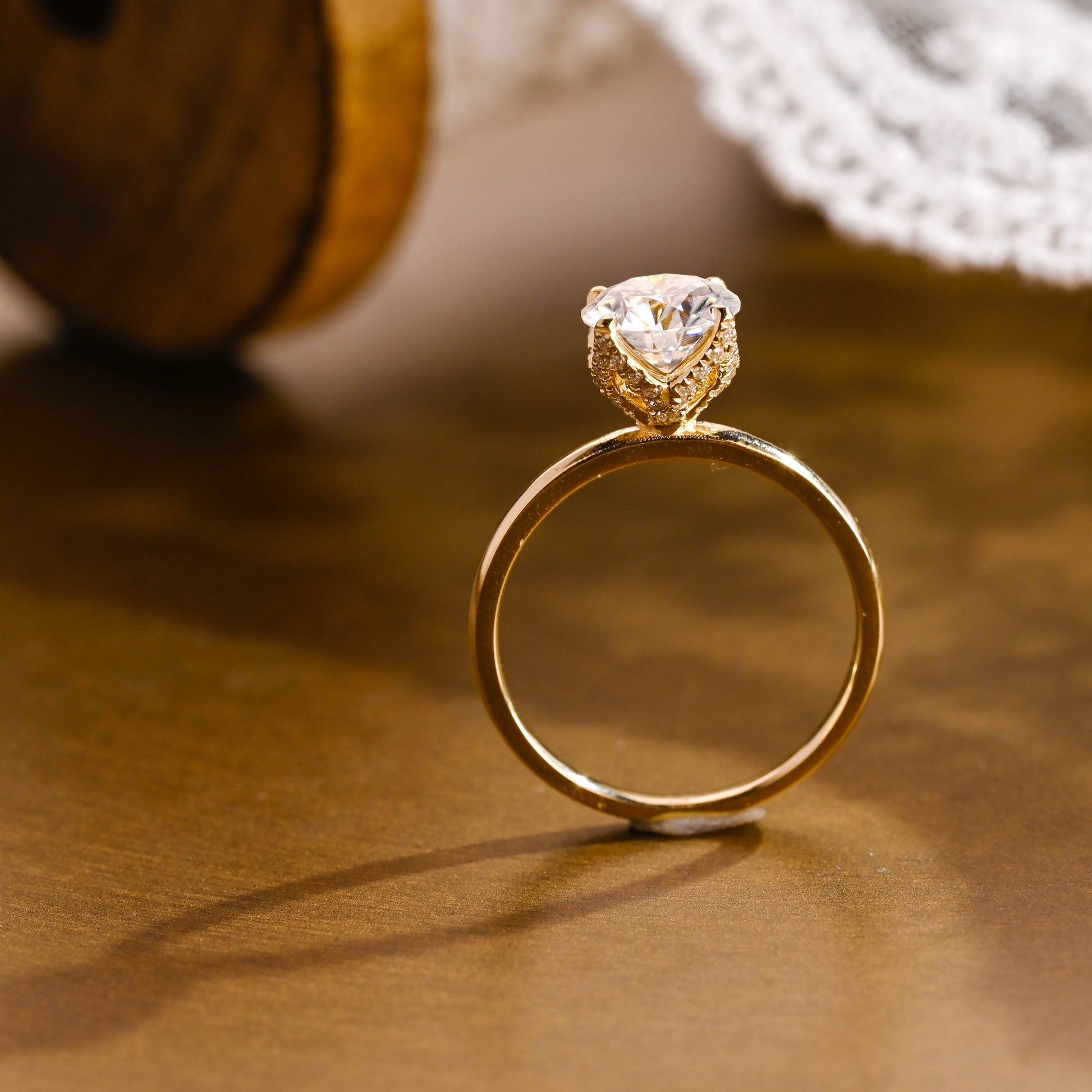 SquareJewelry round cut moissanite engagement ring Solid Gold Paved Tulip Round Cut Moissanite Engagement Ring