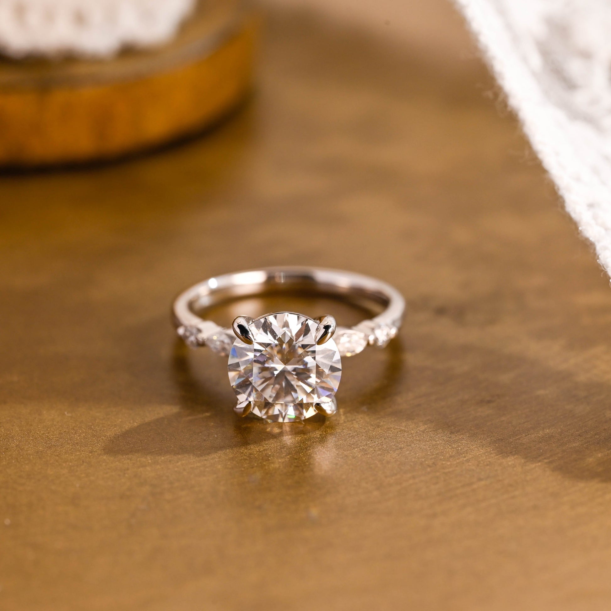 SquareJewelry round cut moissanite engagement ring Solid Gold Round Cut Moissanite Engagement Ring