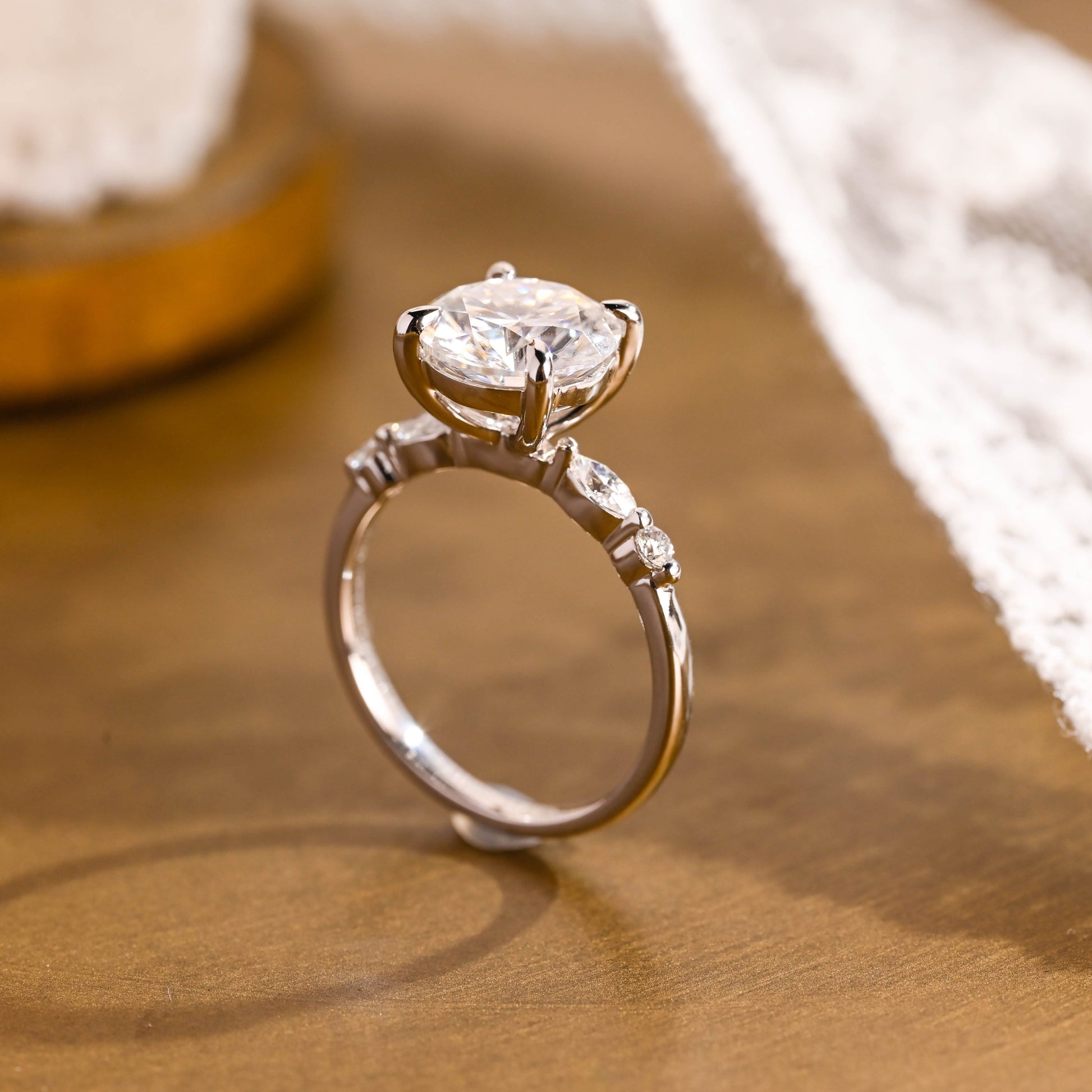 SquareJewelry round cut moissanite engagement ring Solid Gold Round Cut Moissanite Engagement Ring
