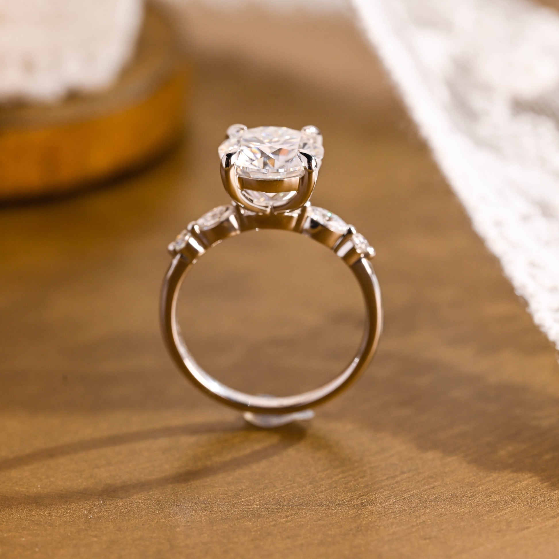 SquareJewelry round cut moissanite engagement ring Solid Gold Round Cut Moissanite Engagement Ring