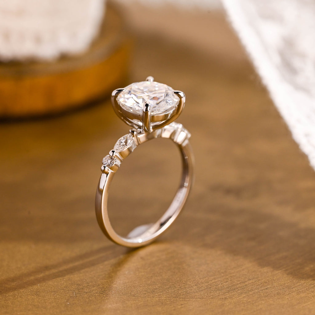 SquareJewelry round cut moissanite engagement ring Solid Gold Round Cut Moissanite Engagement Ring