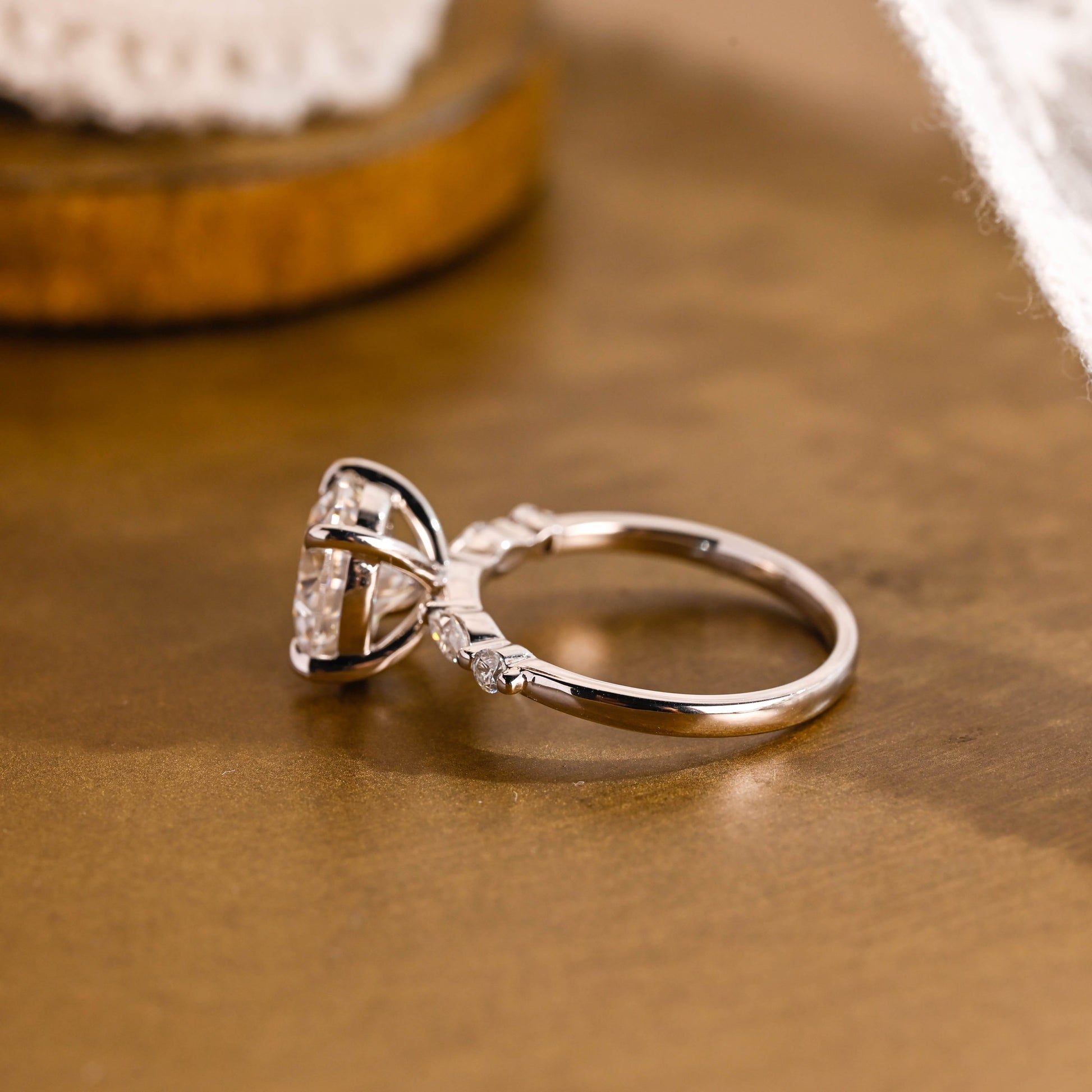 SquareJewelry round cut moissanite engagement ring Solid Gold Round Cut Moissanite Engagement Ring