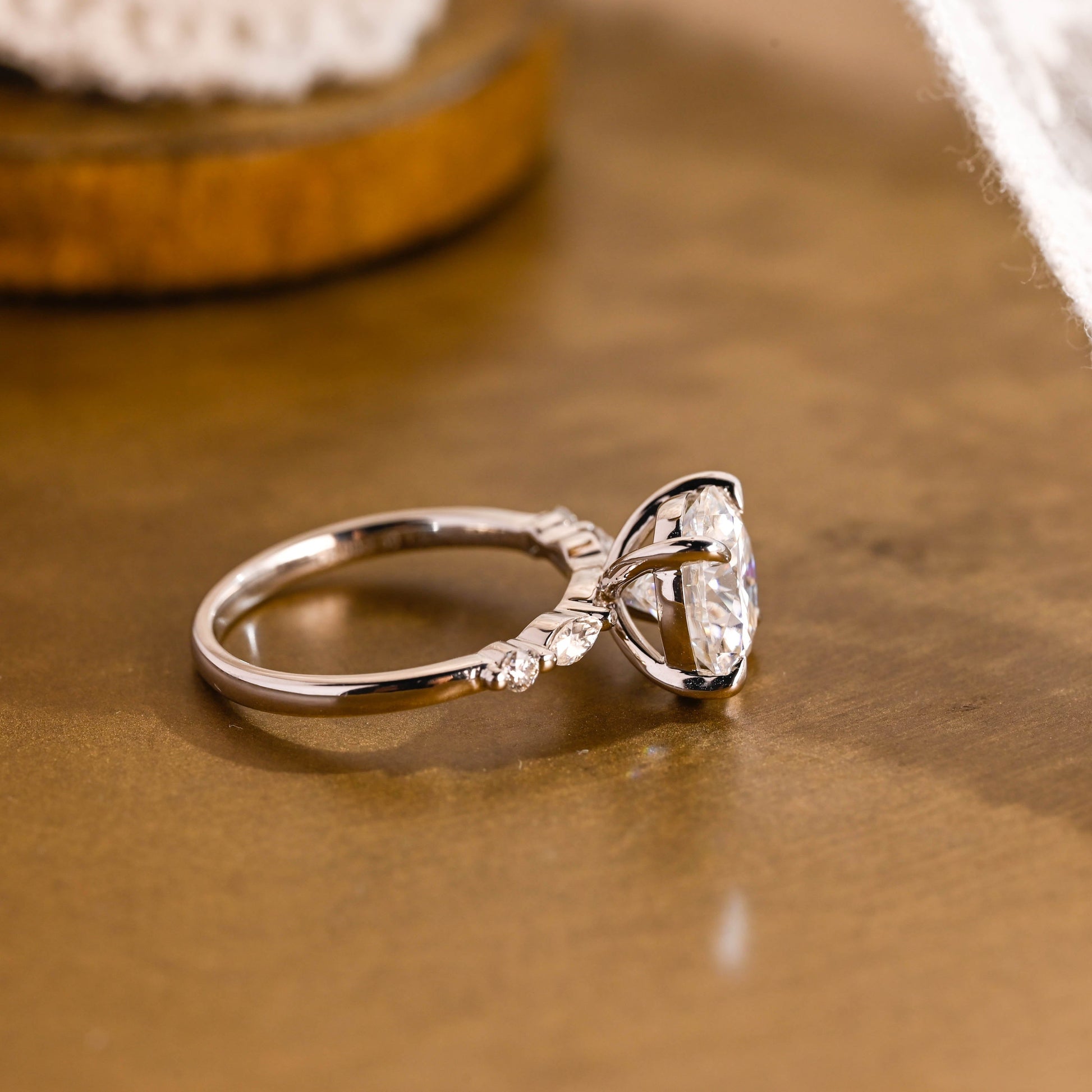 SquareJewelry round cut moissanite engagement ring Solid Gold Round Cut Moissanite Engagement Ring