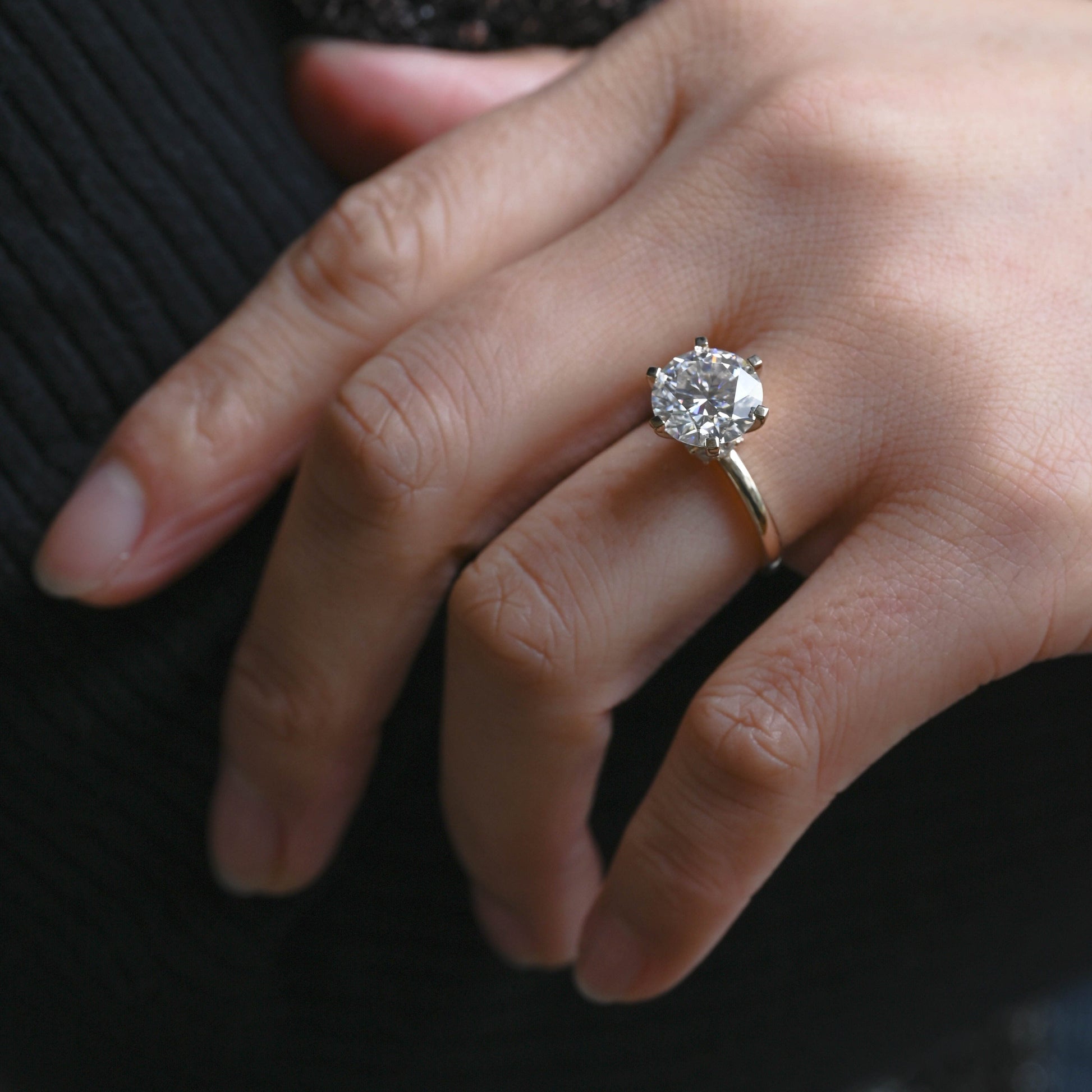 SquareJewelry round cut moissanite engagement ring Solid Gold Round Cut Moissanite Engagement Ring