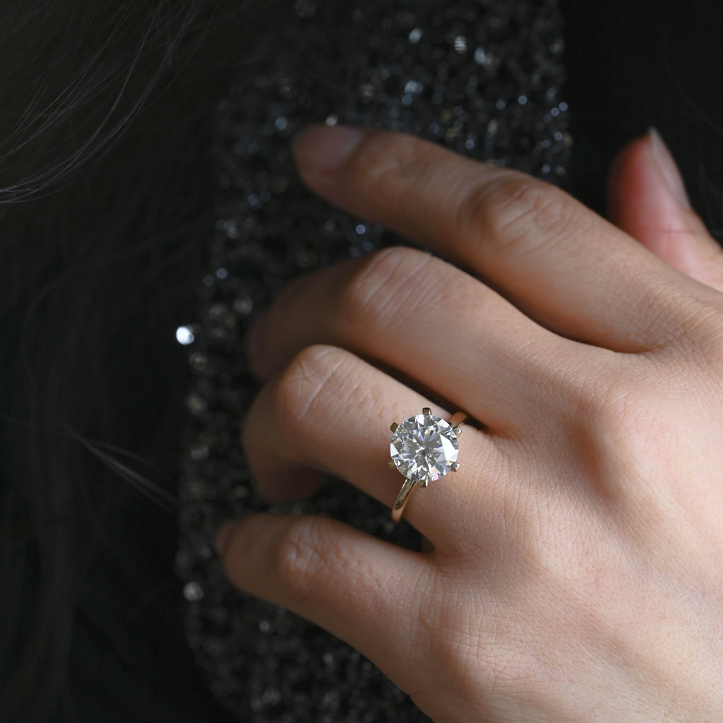 SquareJewelry round cut moissanite engagement ring Solid Gold Round Cut Moissanite Engagement Ring