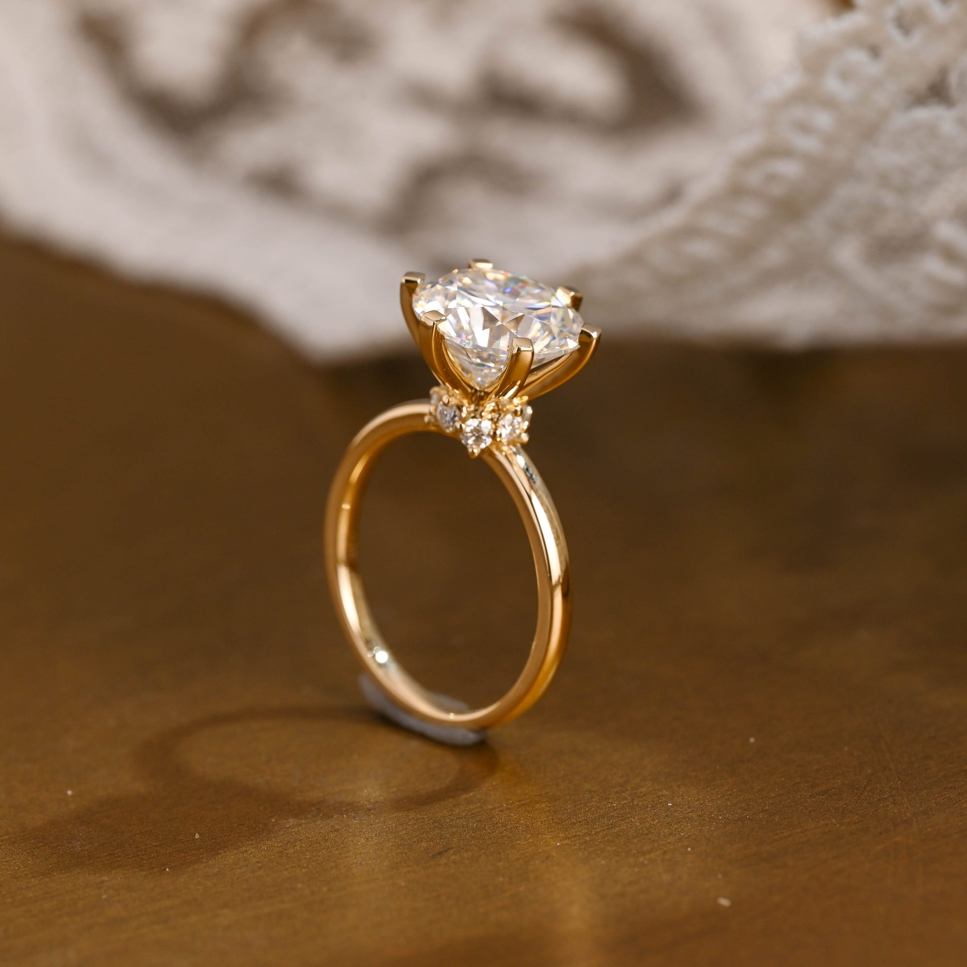 SquareJewelry round cut moissanite engagement ring Solid Gold Round Cut Moissanite Engagement Ring