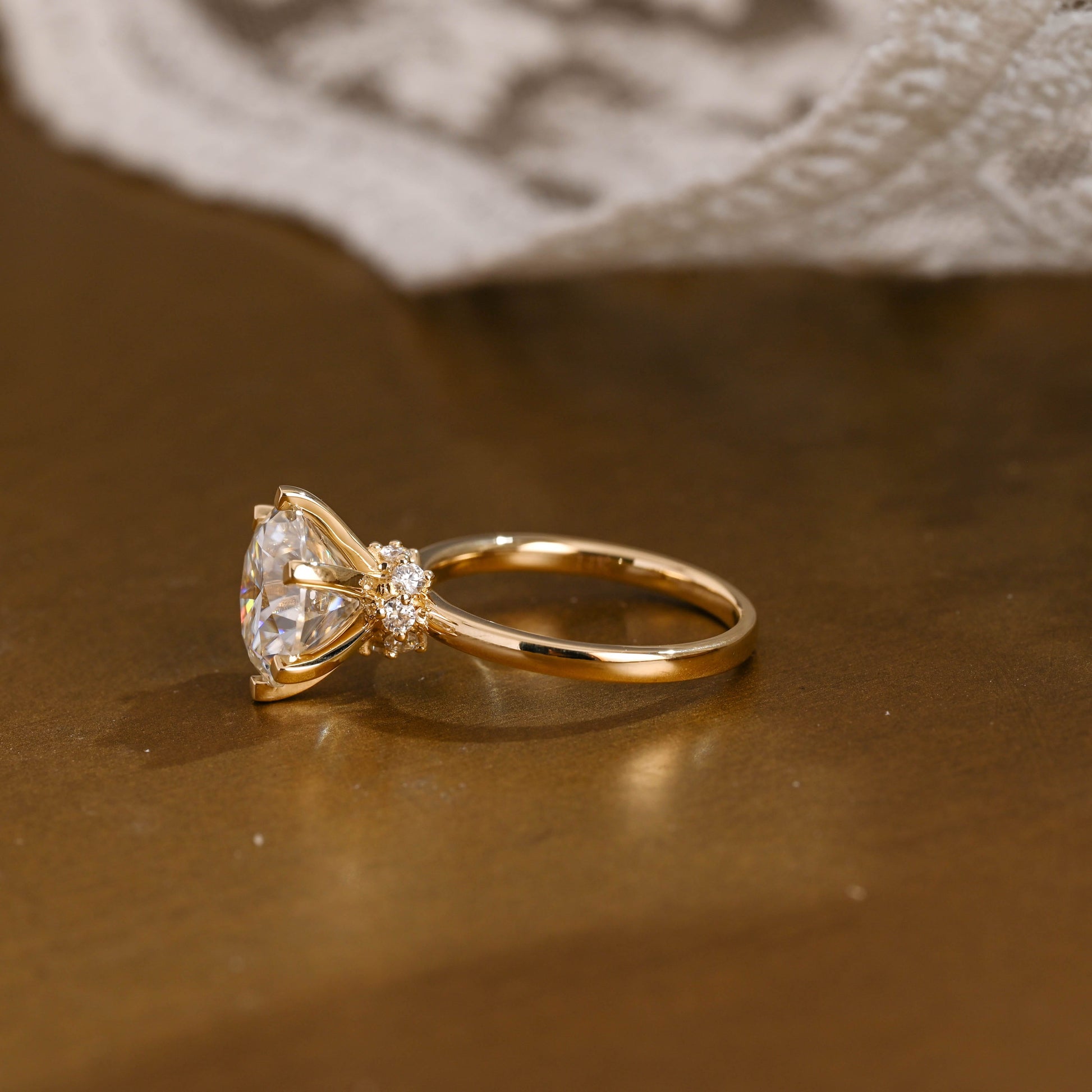 SquareJewelry round cut moissanite engagement ring Solid Gold Round Cut Moissanite Engagement Ring