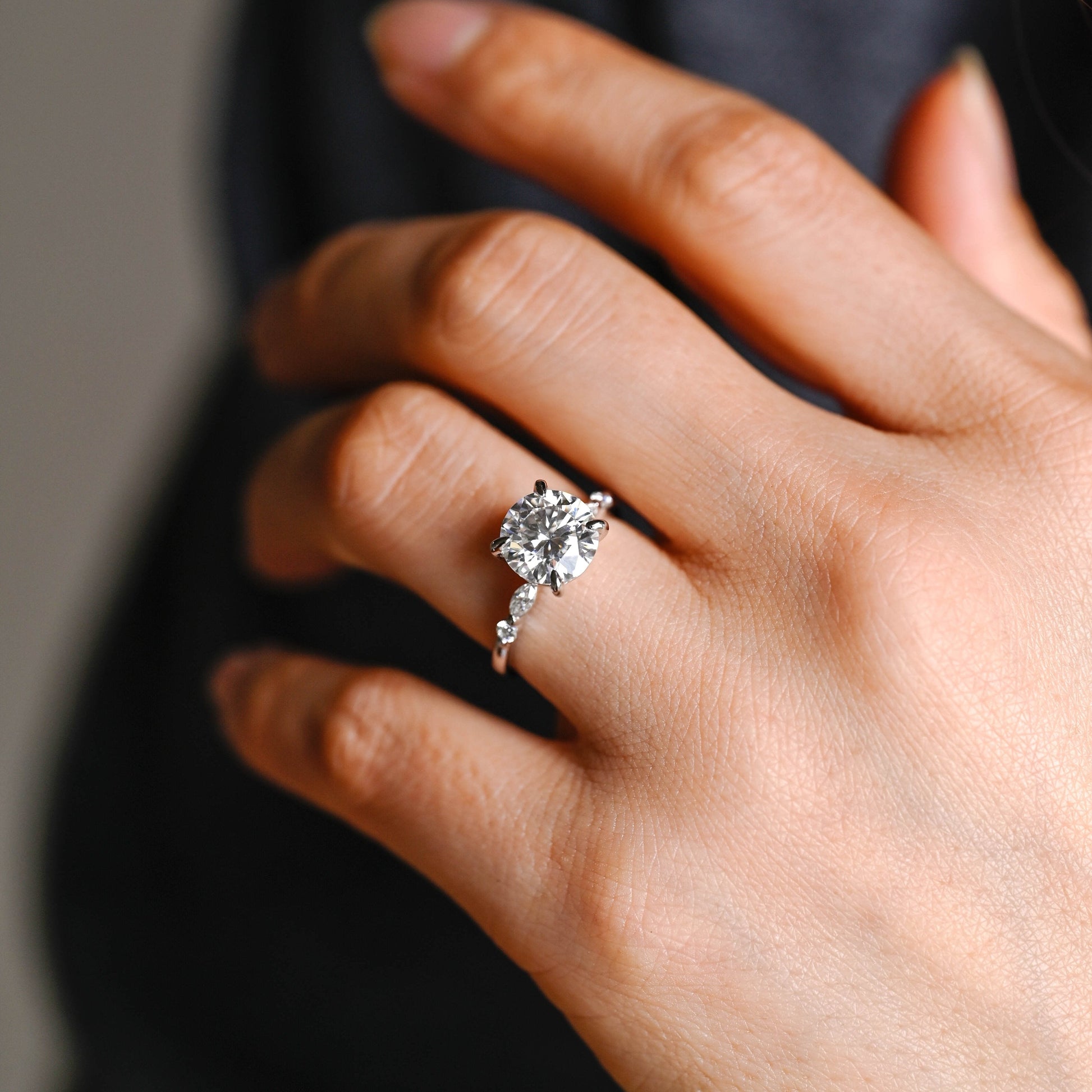 SquareJewelry round cut moissanite engagement ring Solid Gold Round Cut Moissanite Engagement Ring