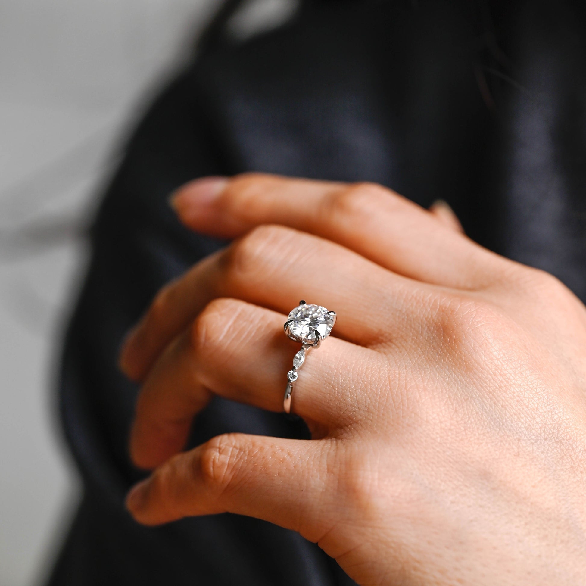 SquareJewelry round cut moissanite engagement ring Solid Gold Round Cut Moissanite Engagement Ring